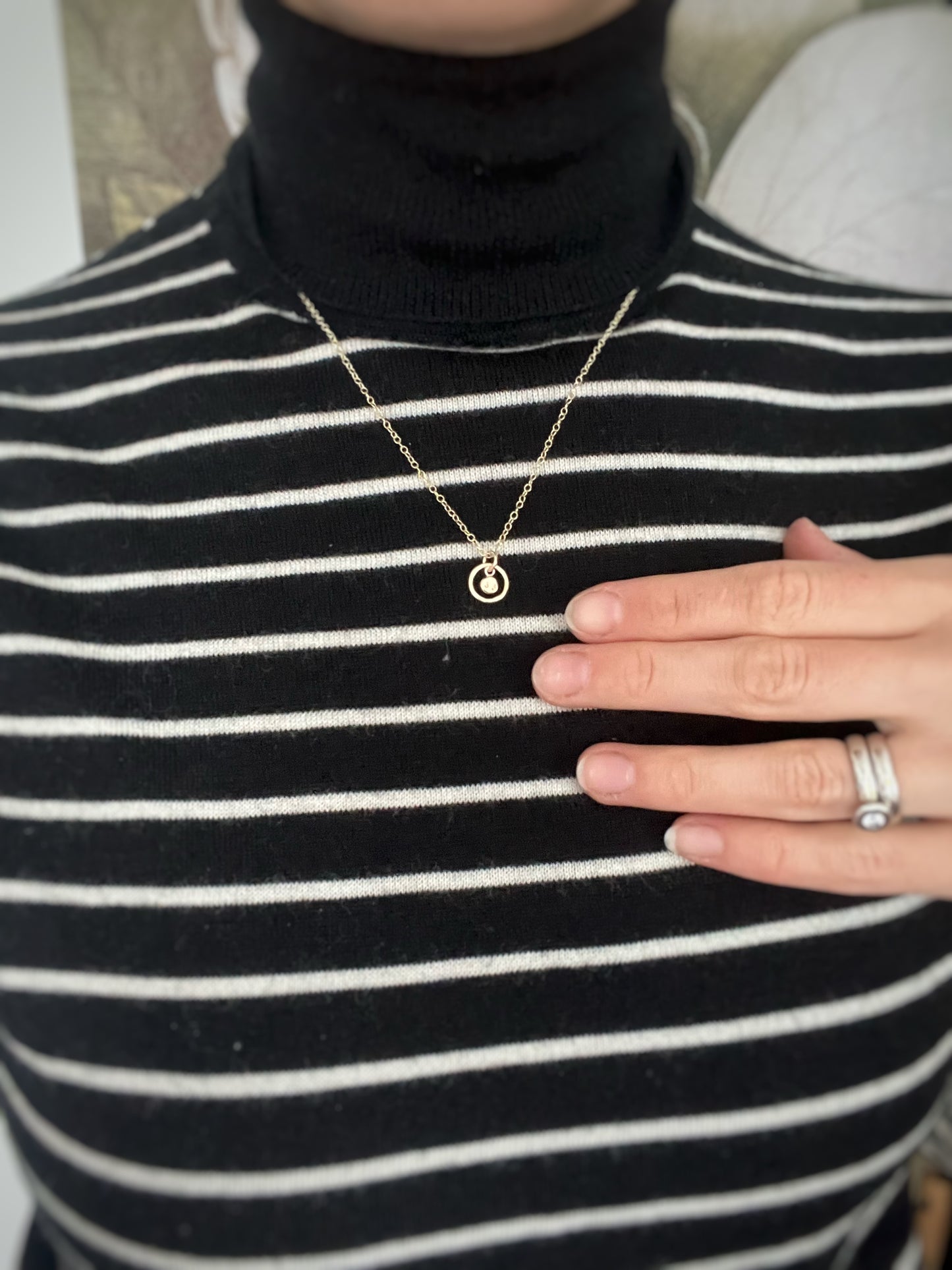Solid 9ct gold tiny double letter pebble pendant, recycled personalised initial stacking handmade necklace