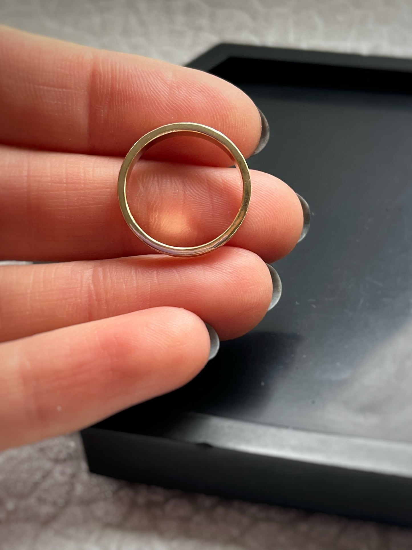 Solid 9ct yellow gold 3mm coastal beach sand delicate recycled gold flat band ring