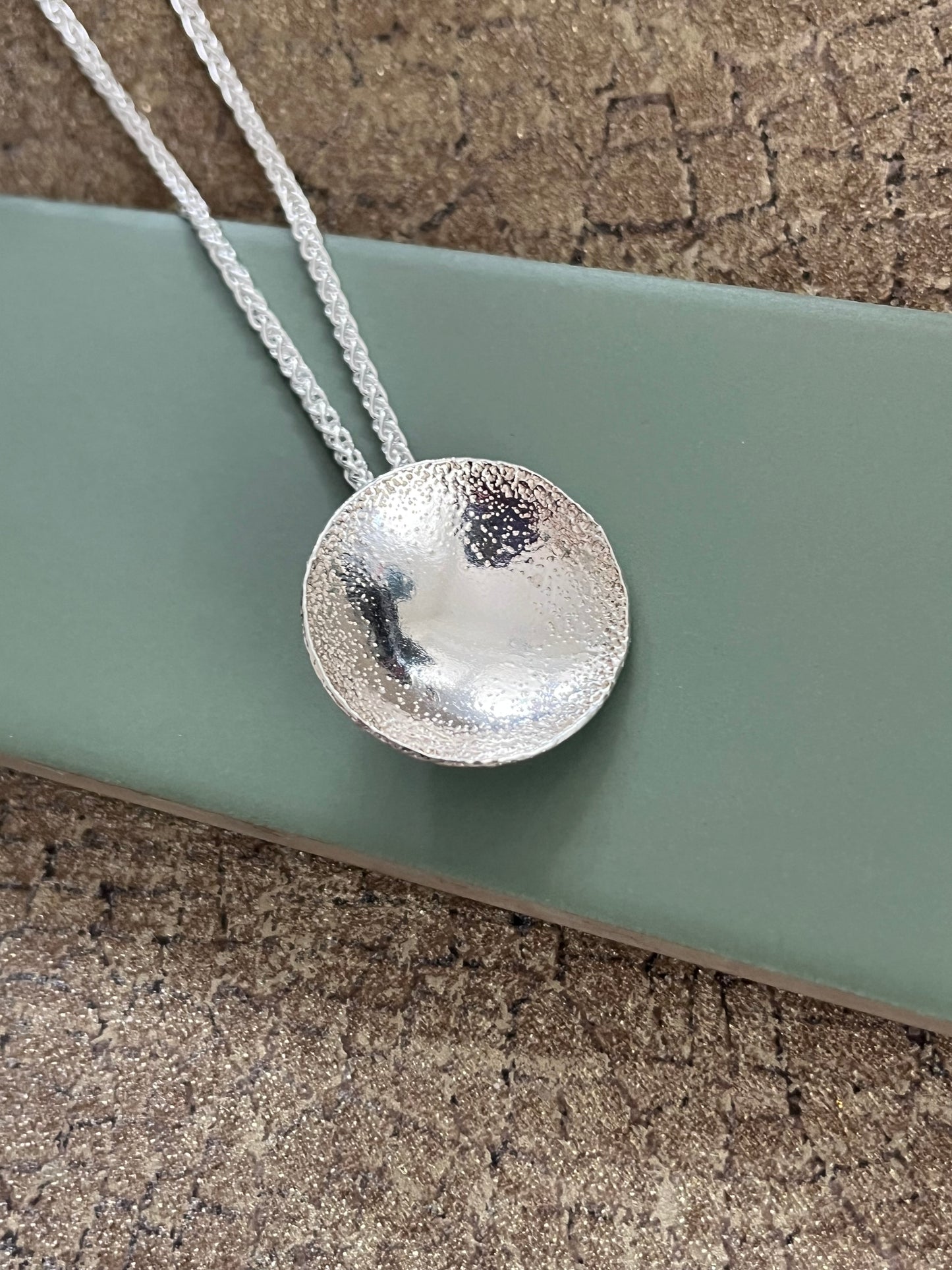 Sterling silver beach sand textured statement pendant