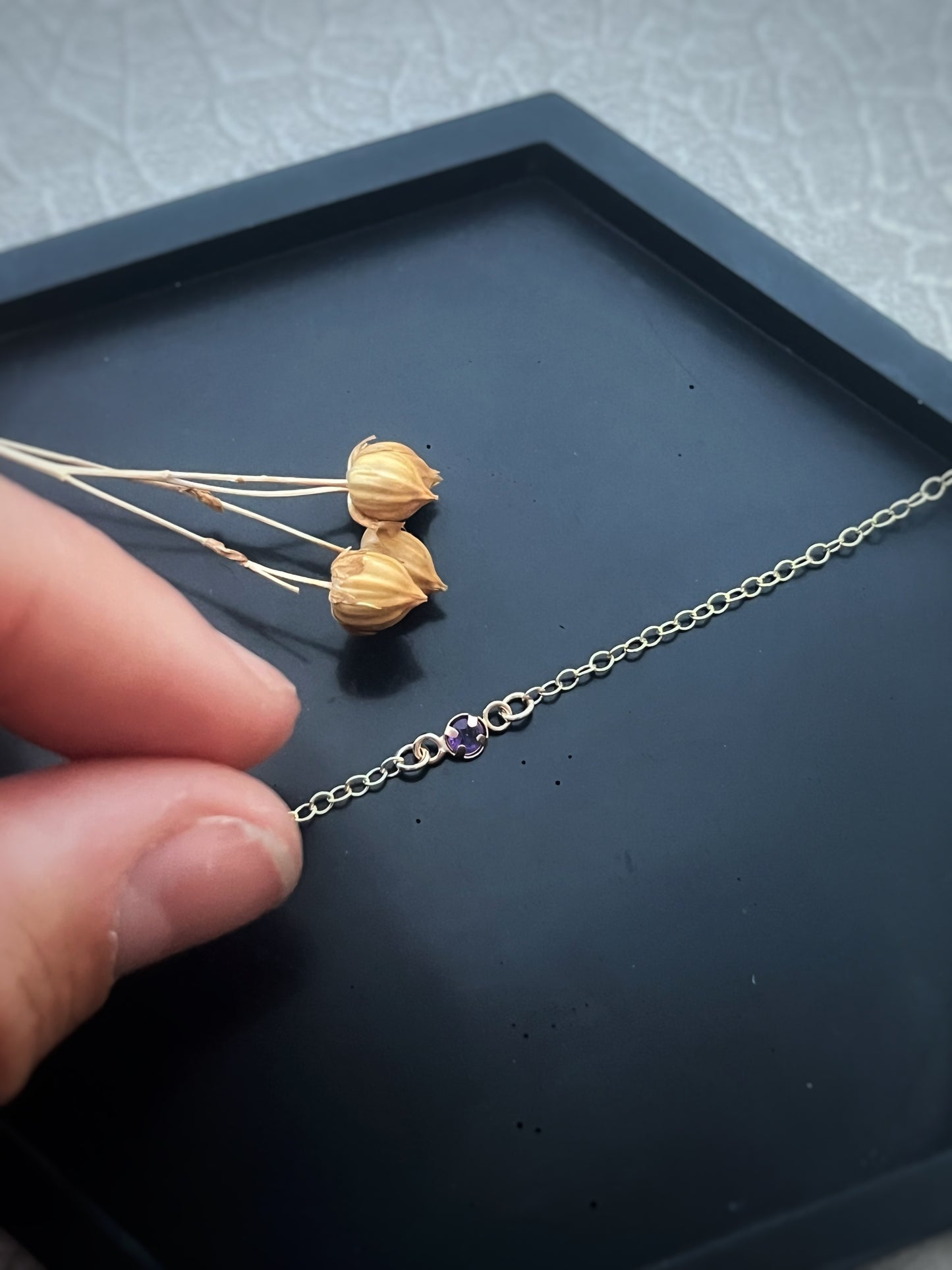 Solid 9ct gold birthstone gemstone bracelet, simple delicate single gemstone chain