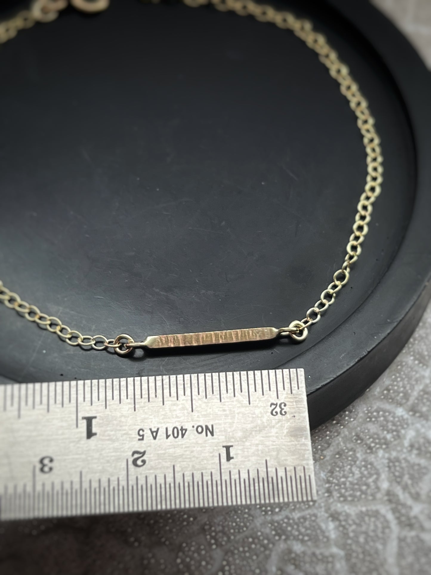 Solid 9ct gold hammered yellow gold bar bracelet- 7.5 Inches long