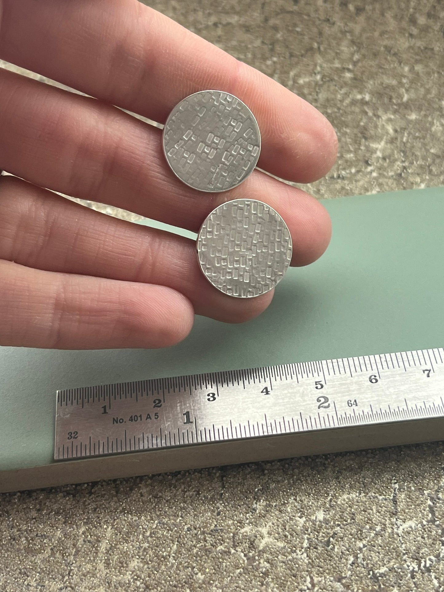 Textured round sterling silver cufflinks