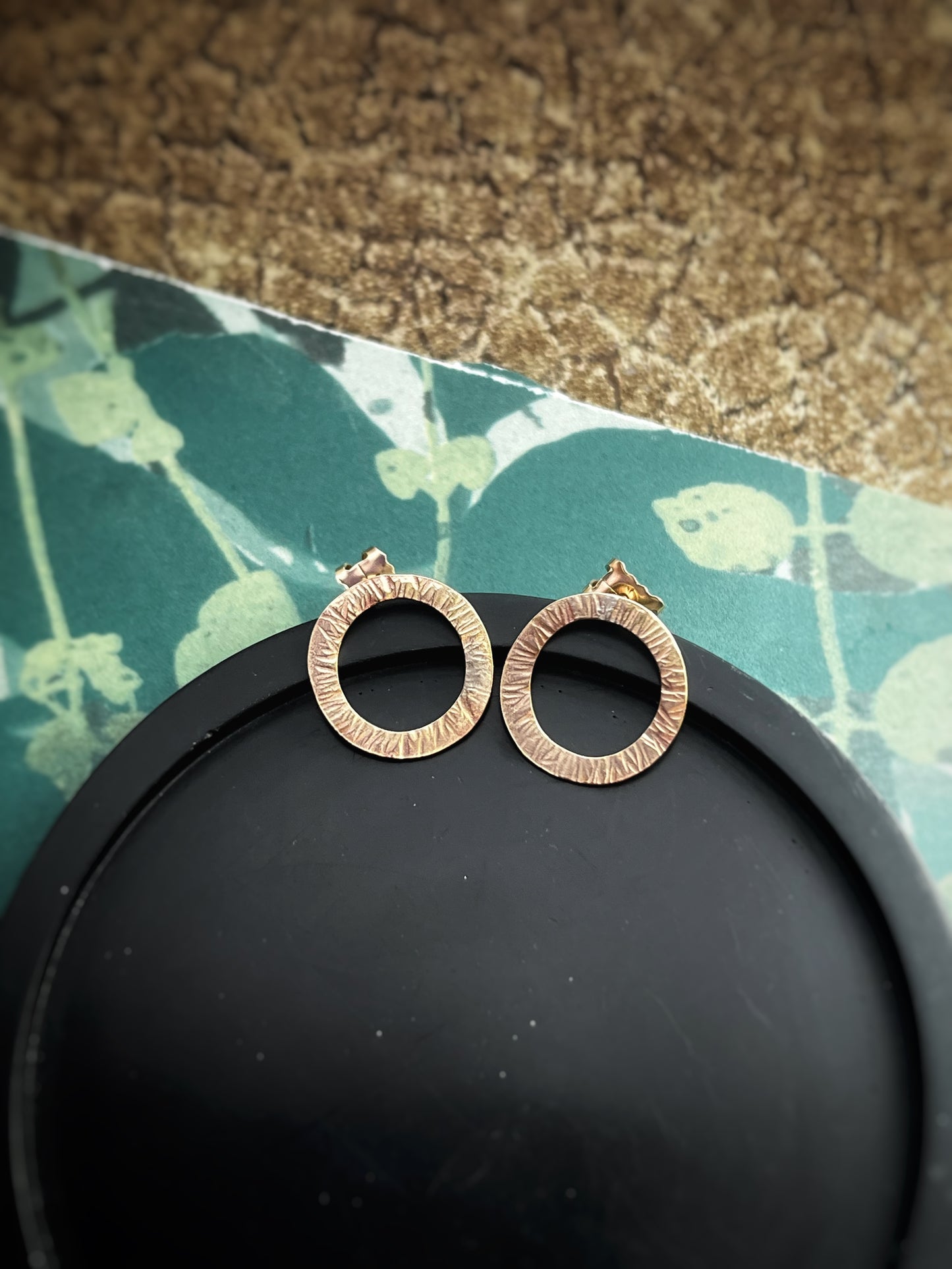 Solid 9ct yellow gold hammered hoop earrings 15mm