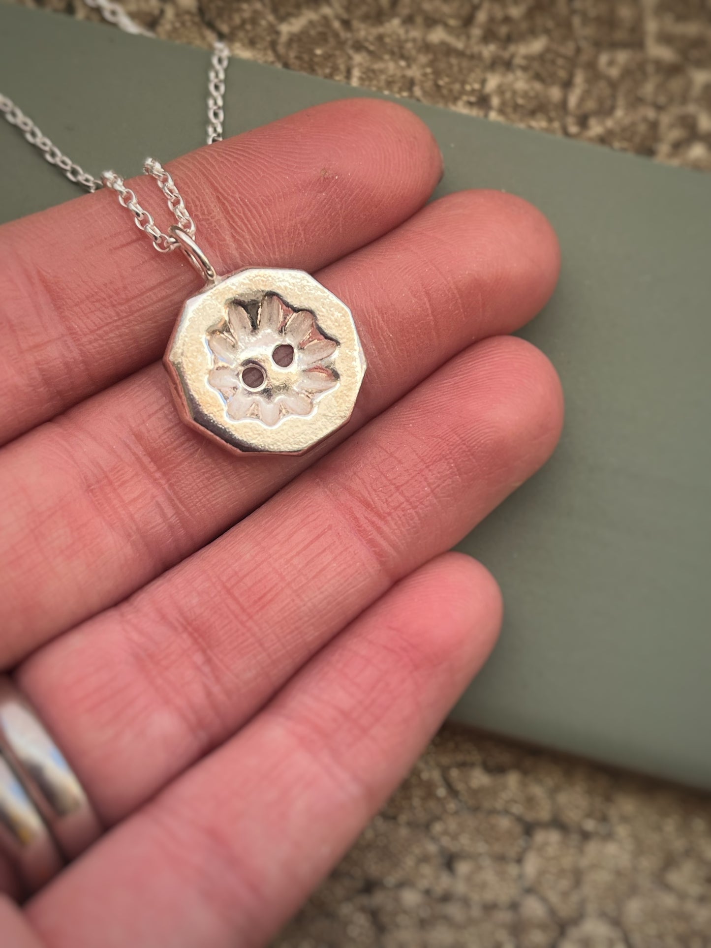 Button Fine silver pendant 2