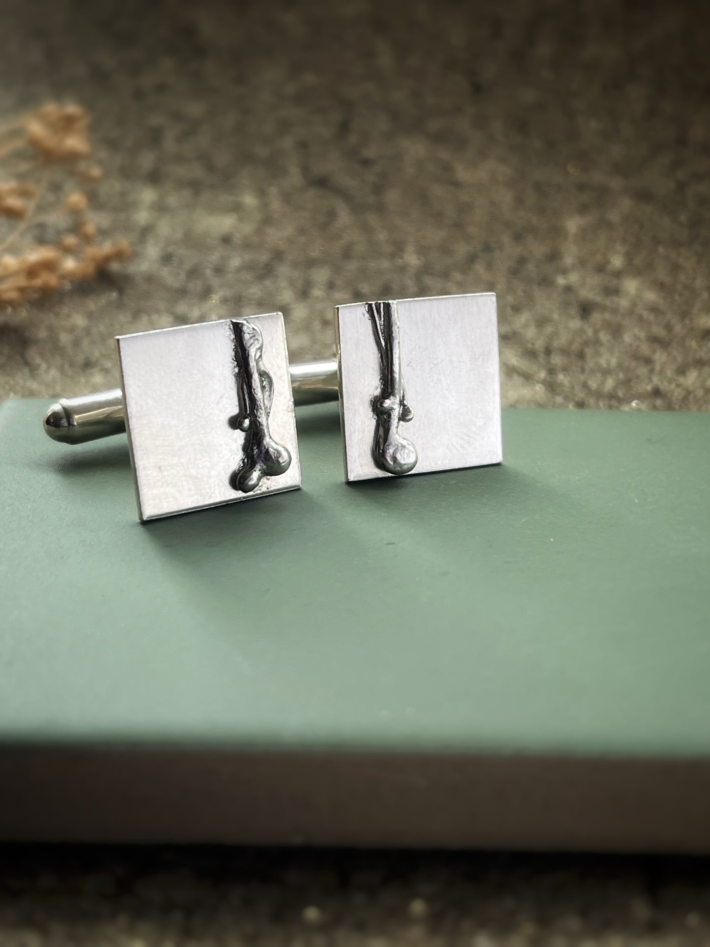 Coast inspired seaweed square sterling silver cufflinks