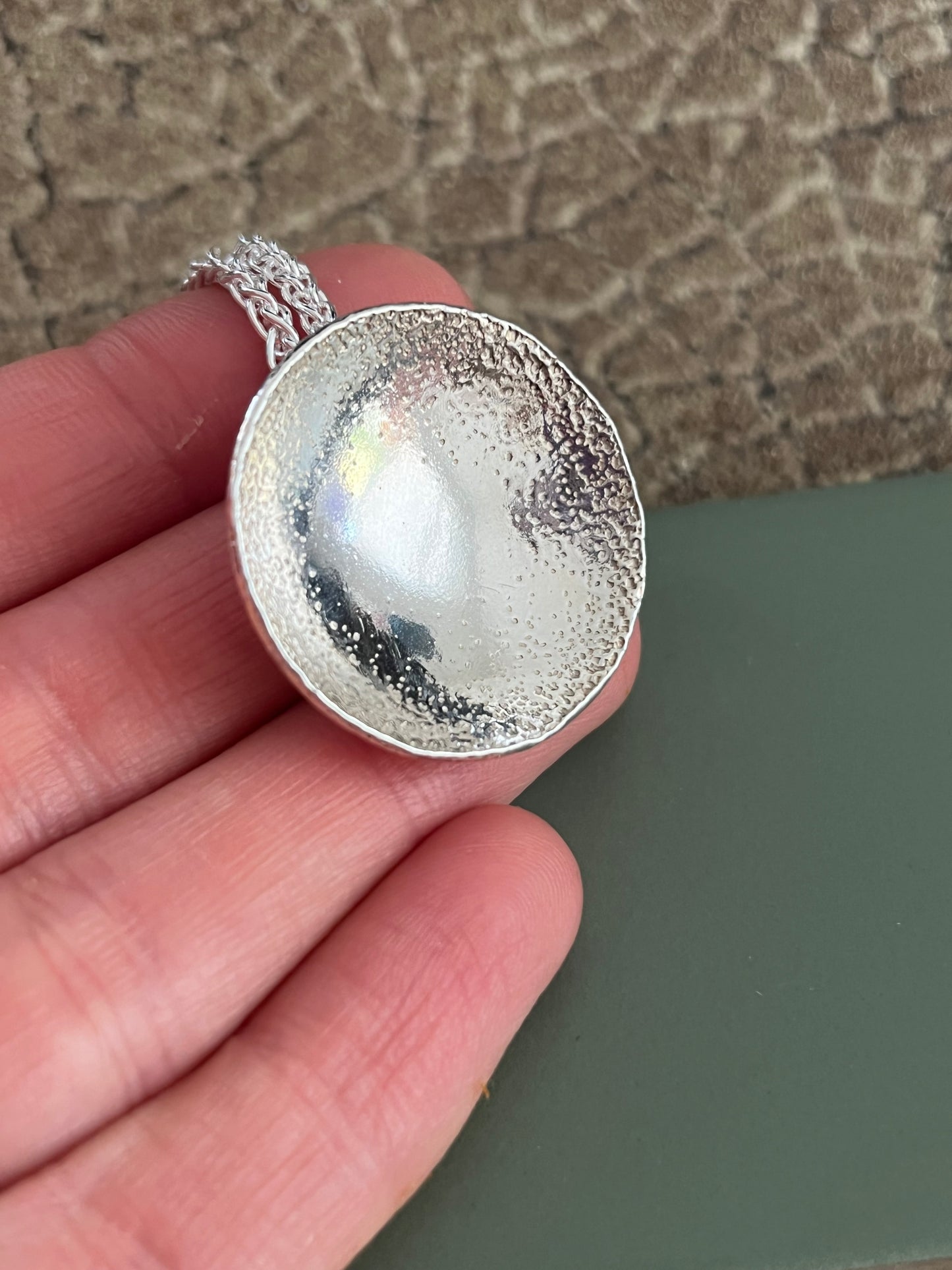 Sterling silver beach sand textured statement pendant