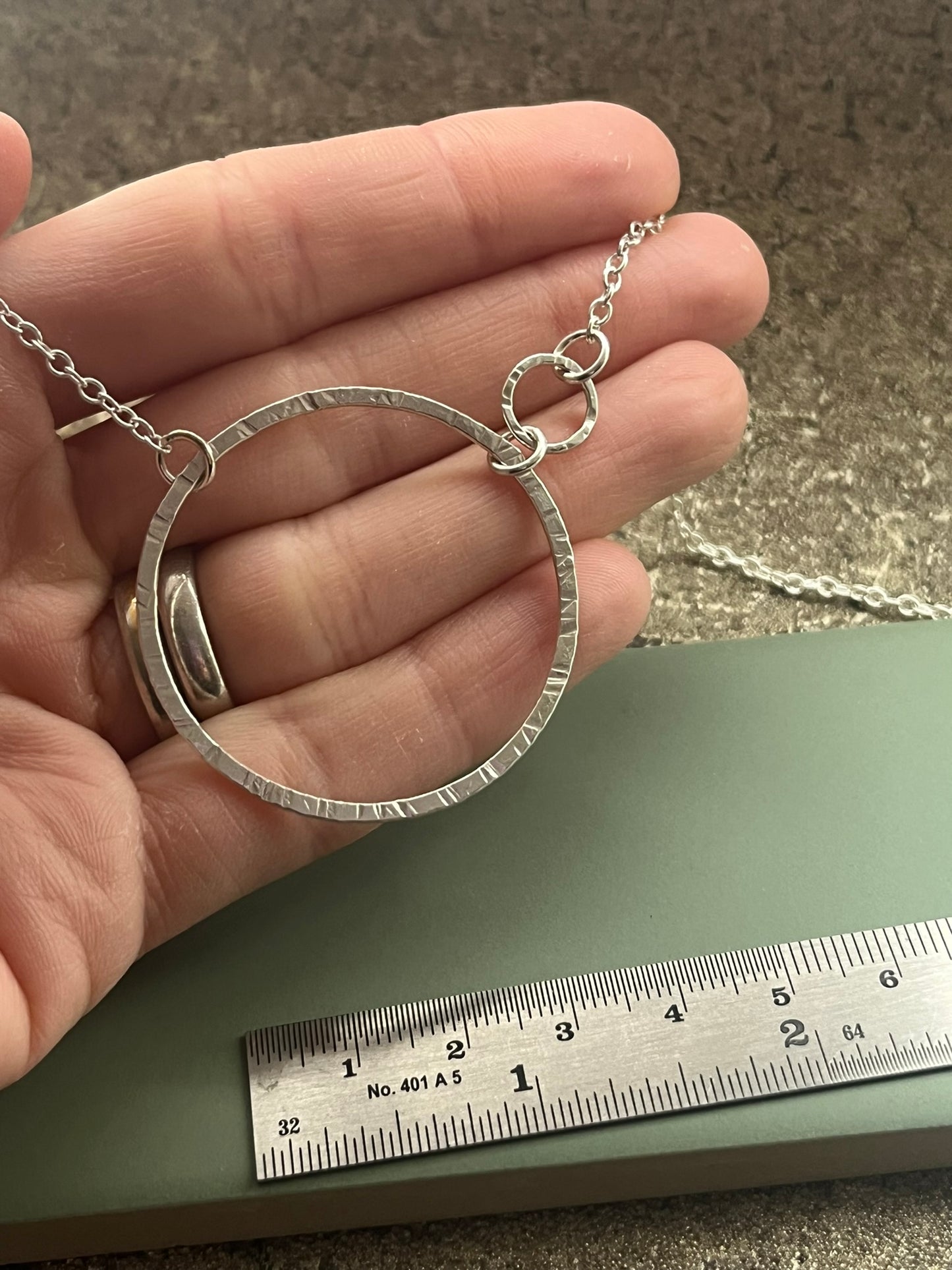 Sterling silver large hammered hoop necklace