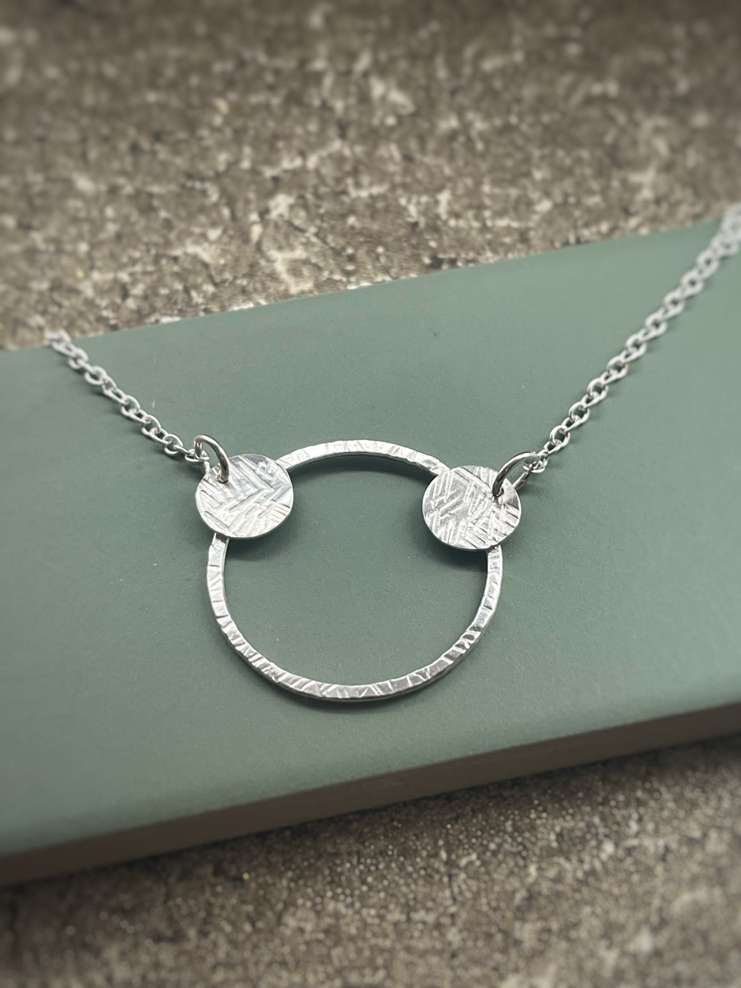 Sterling silver hammered hoop & 2 hammered disc necklace