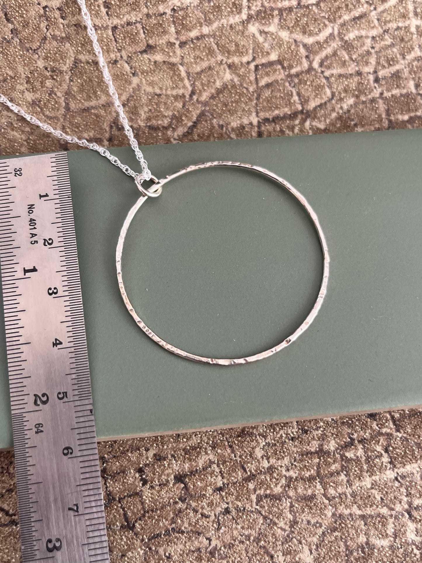 Sterling silver large hammered hoop pendant 42mm