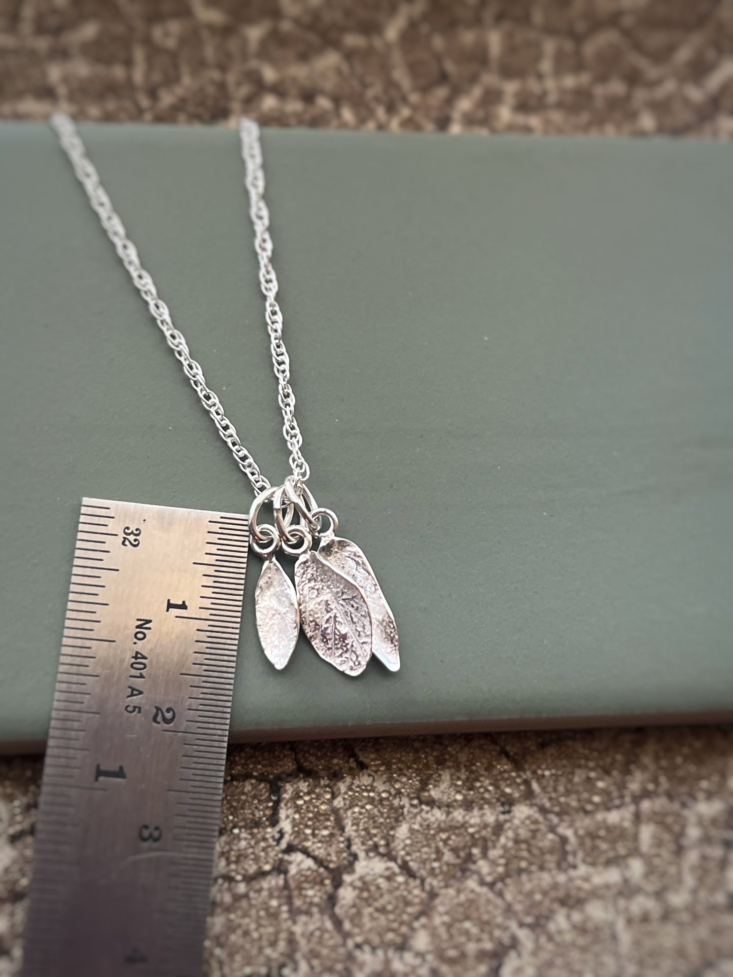 3 sage fine silver leaves pendant version 2