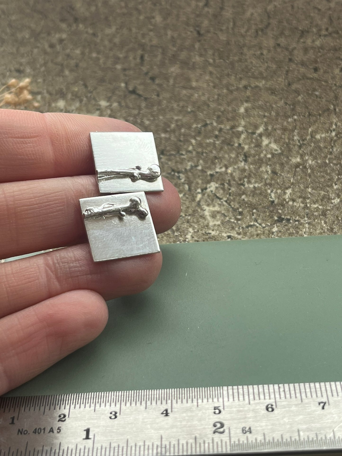 Coast inspired seaweed square sterling silver cufflinks
