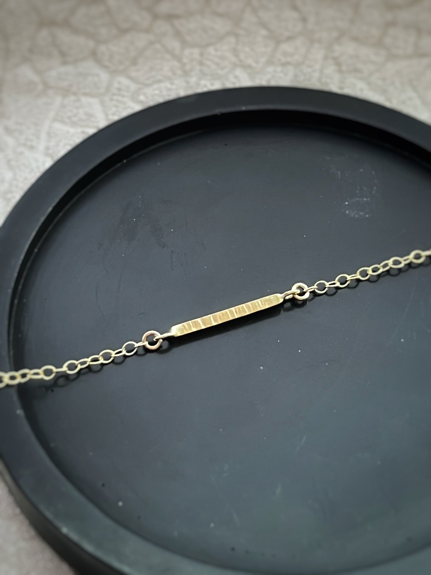 Solid 9ct gold hammered yellow gold bar bracelet- 7.5 Inches long