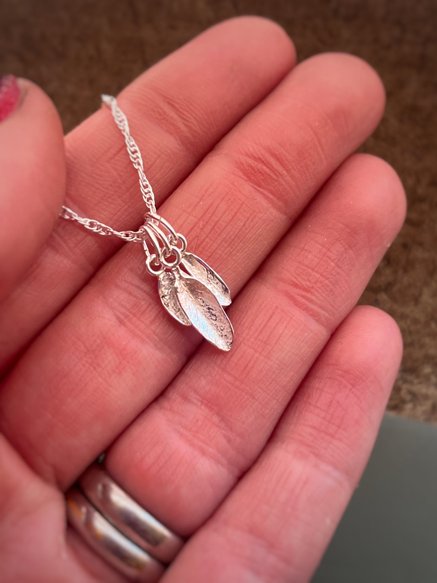 3 sage fine silver leaves pendant
