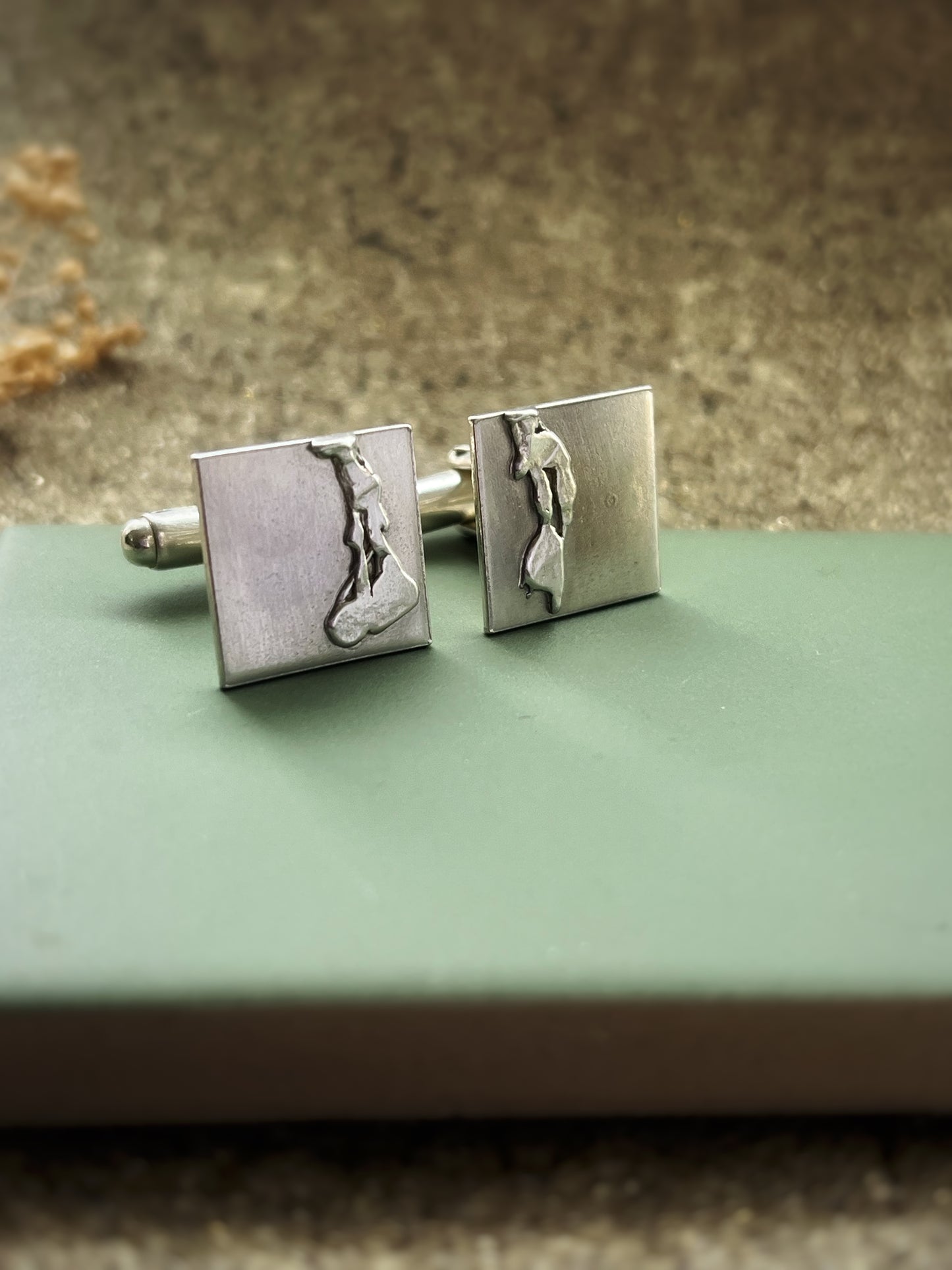 Coast inspired seaweed square sterling silver cufflinks