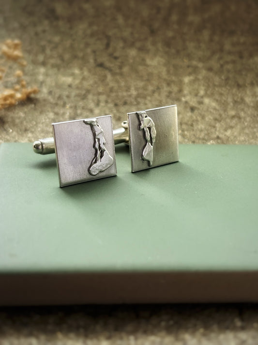 Coast inspired seaweed square sterling silver cufflinks