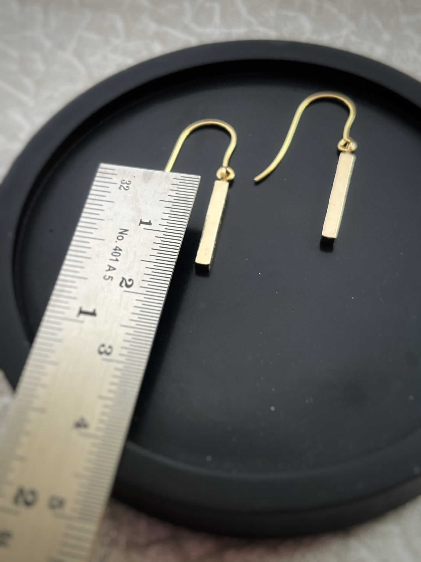 Solid 9ct gold hammered chunky tree bark textured rectangle dangly drop earrings