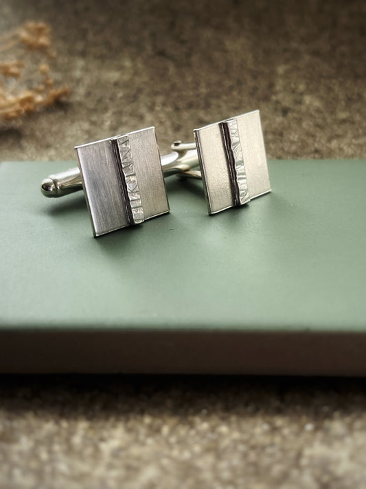 Hammered strip square sterling silver cufflinks