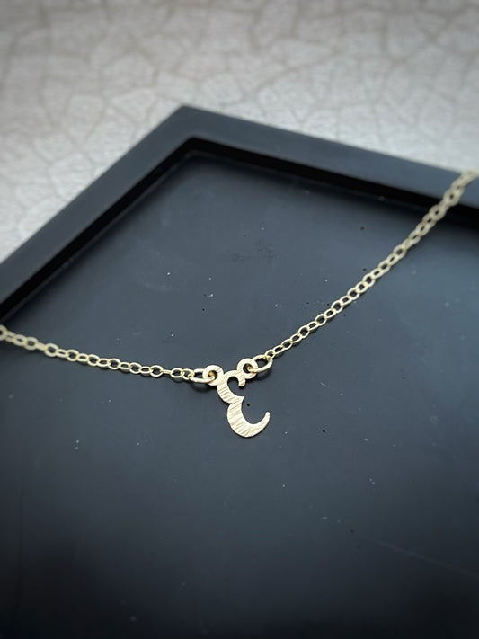 Solid 9ct gold personalised letter necklace, handmade hammered tree bark texture initial necklace inspired by nature on a solid gold chain