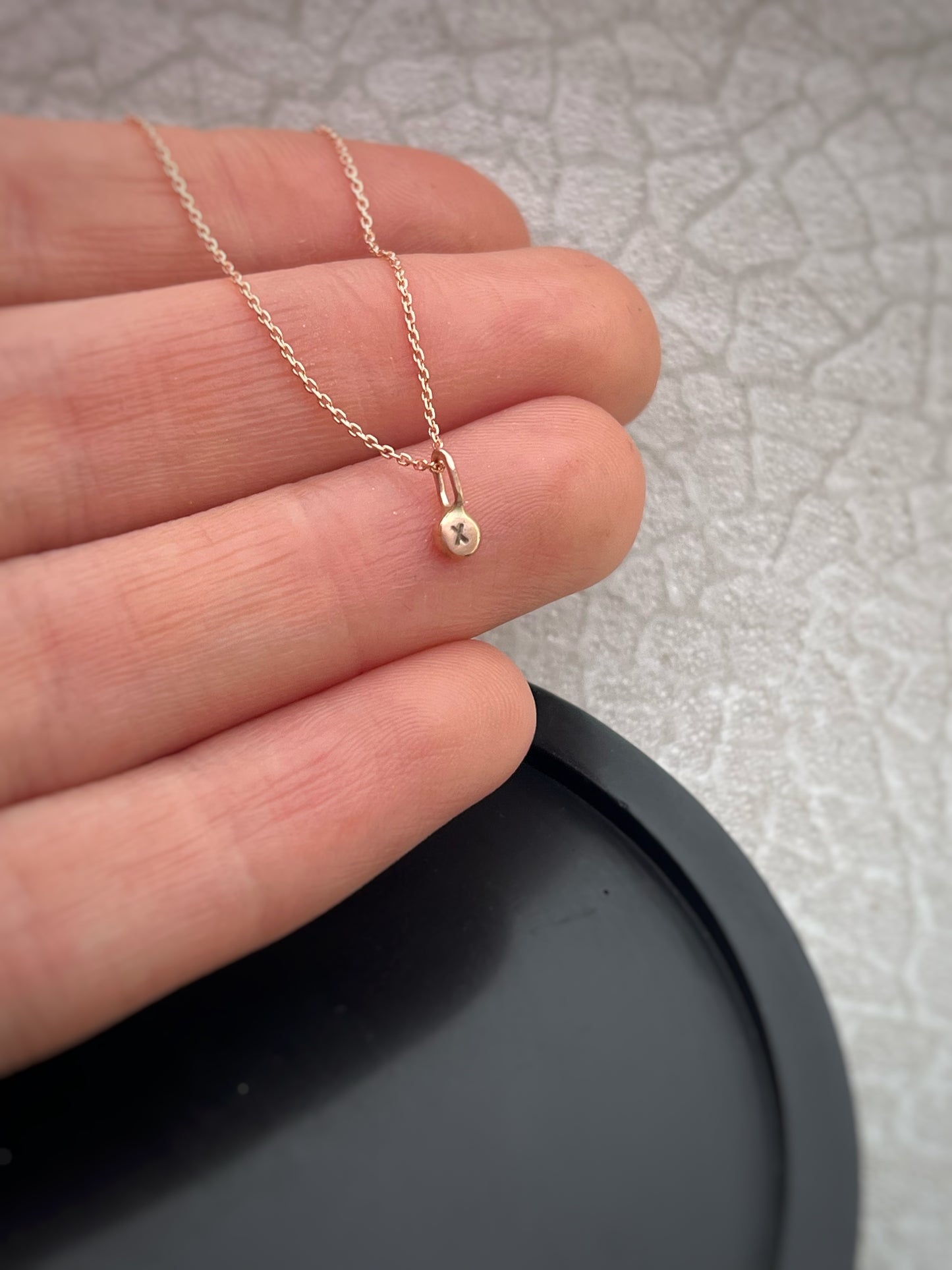 Solid 9ct Rose gold tiny plain pebble pendant, recycled personalised minimal stacking handmade necklace