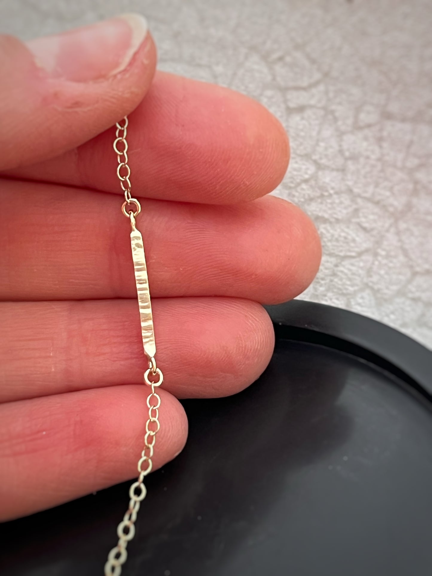 Solid 9ct gold hammered yellow gold bar bracelet- 7.5 Inches long