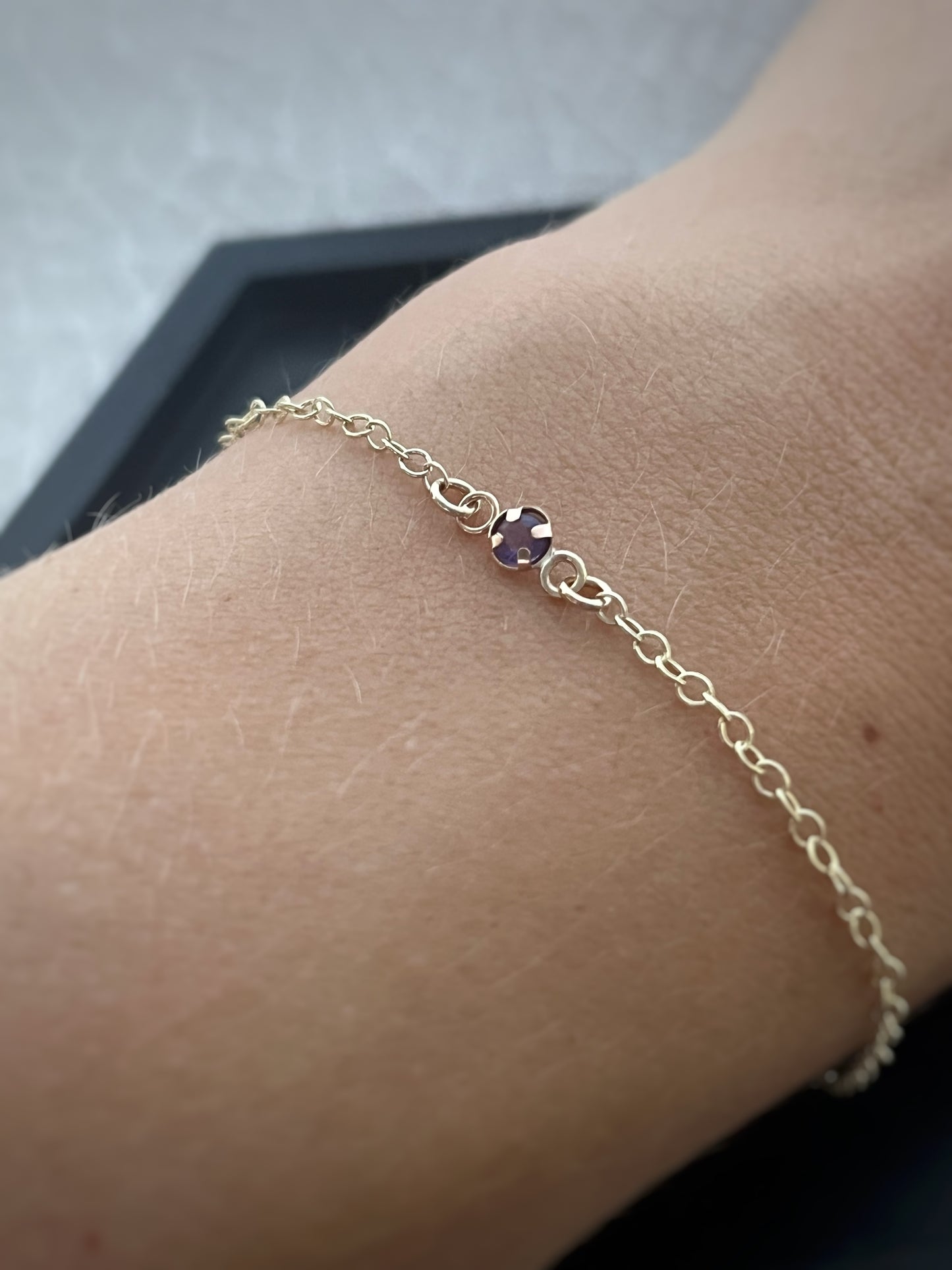 Solid 9ct gold birthstone gemstone bracelet, simple delicate single gemstone chain