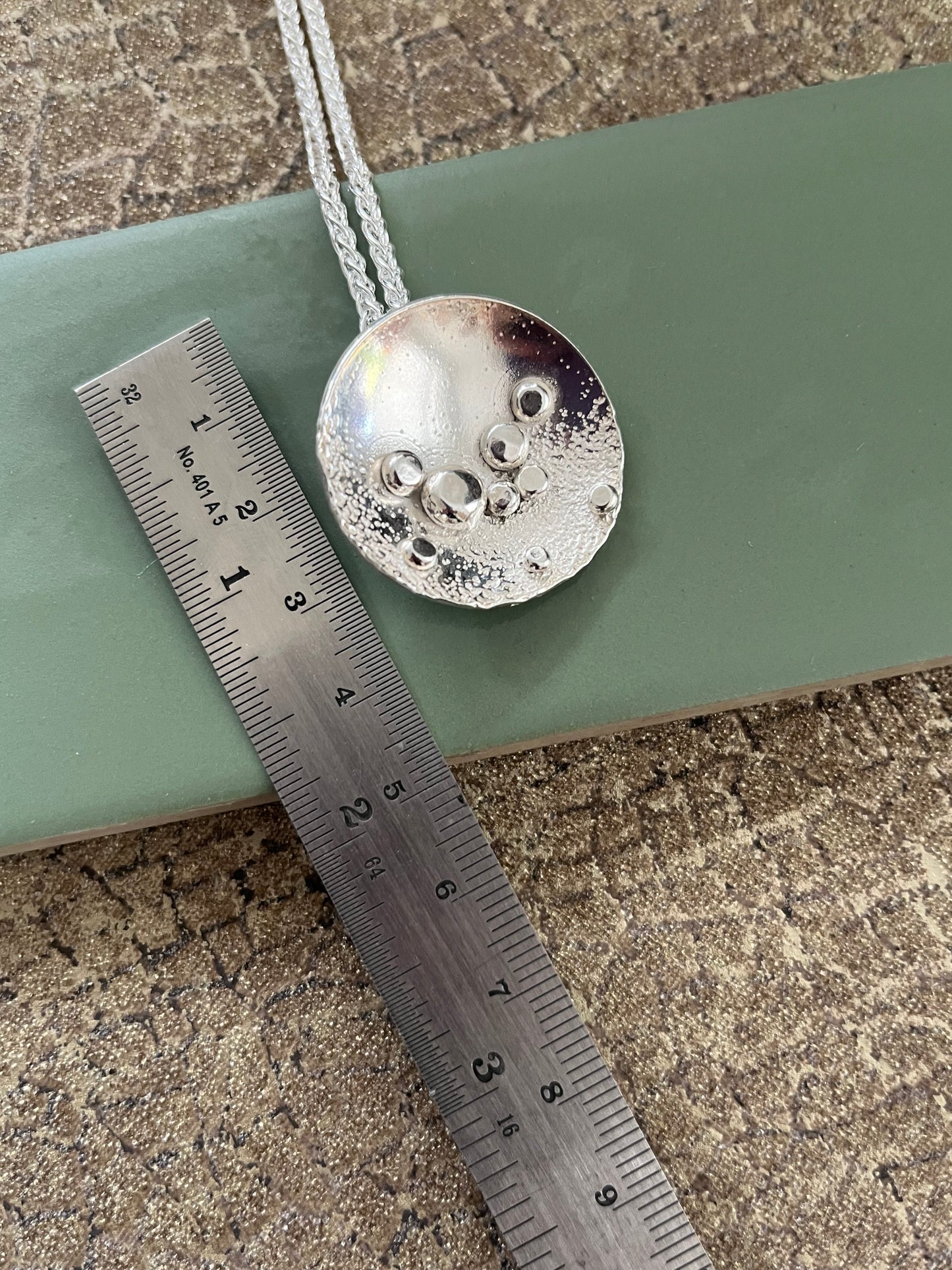 Sterling silver pebble sand textured statement pendant 30mm
