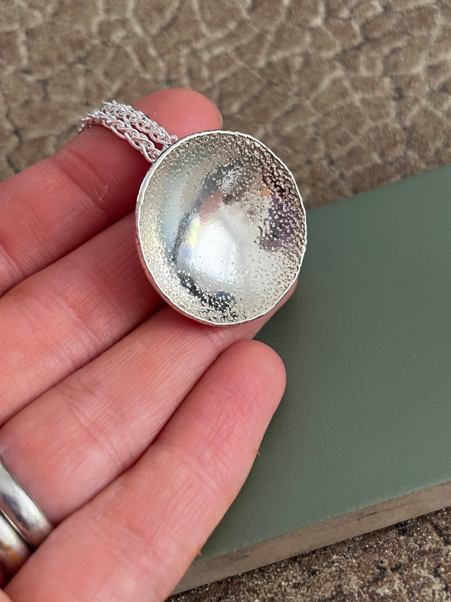 Sterling silver beach sand textured statement pendant