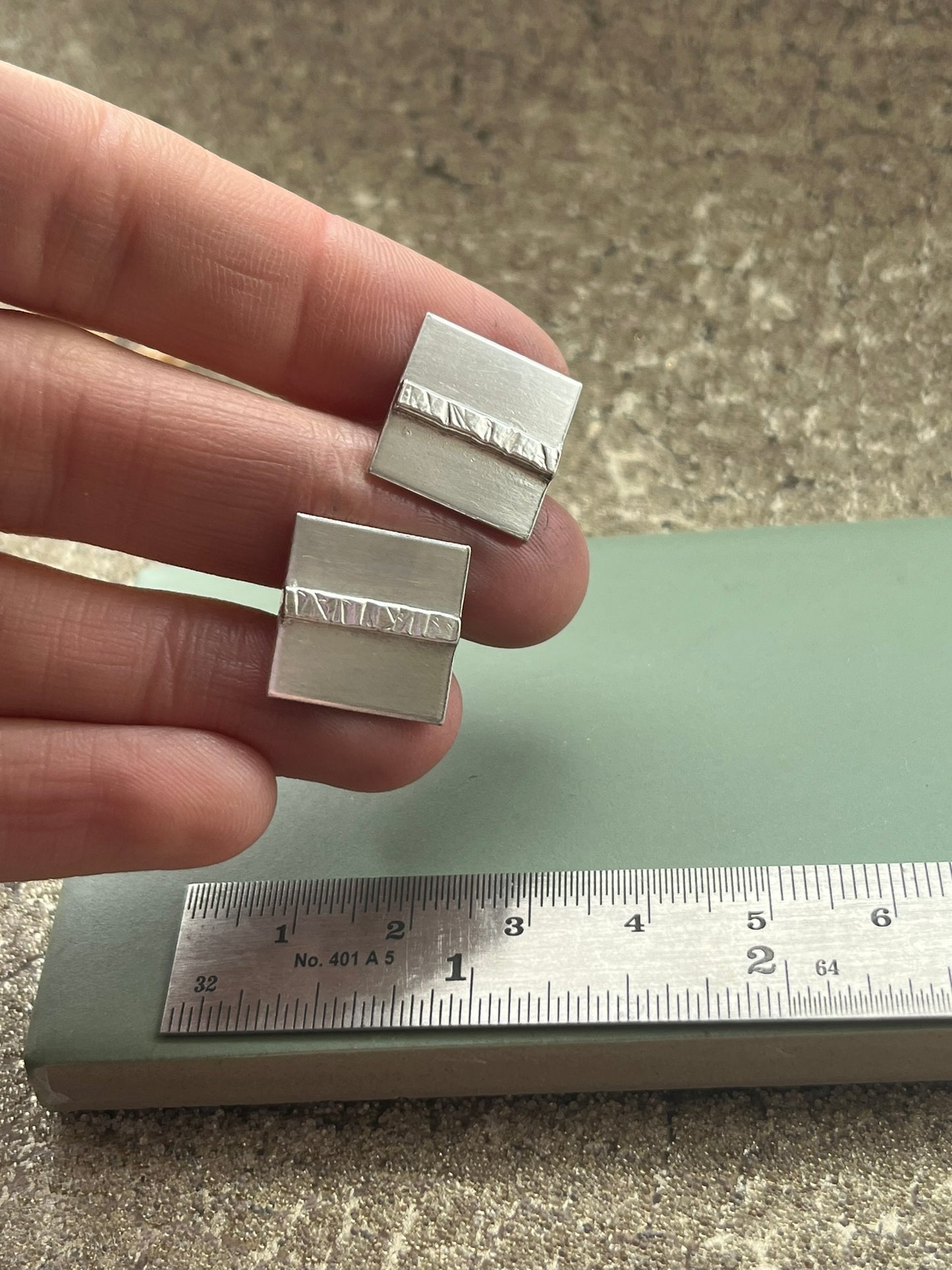 Hammered strip square sterling silver cufflinks