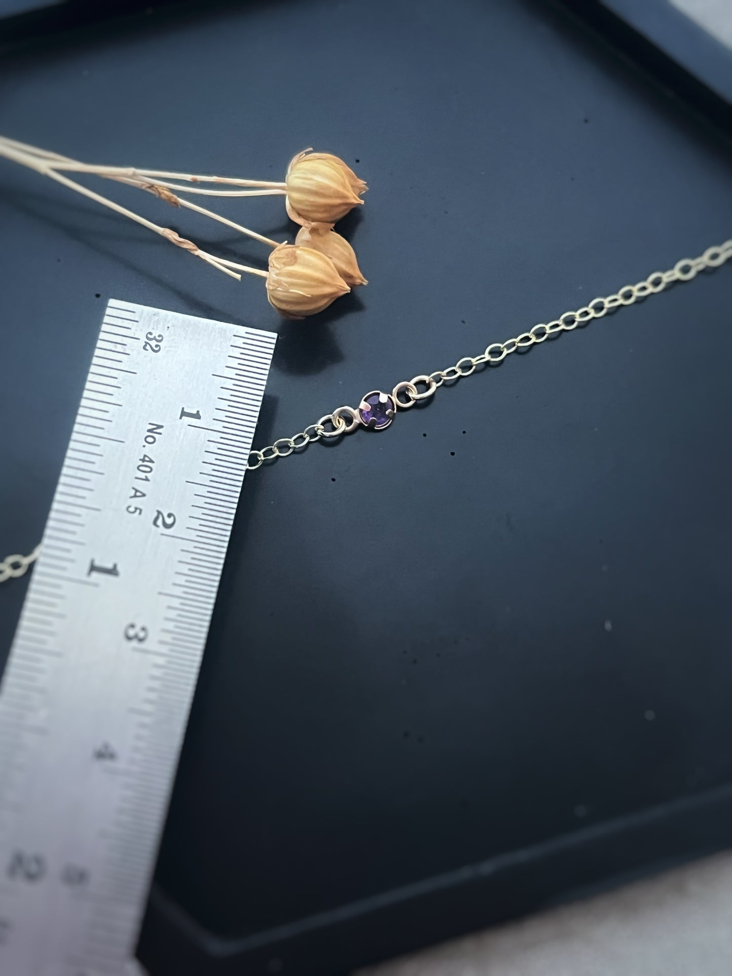 Solid 9ct gold birthstone gemstone bracelet, simple delicate single gemstone chain
