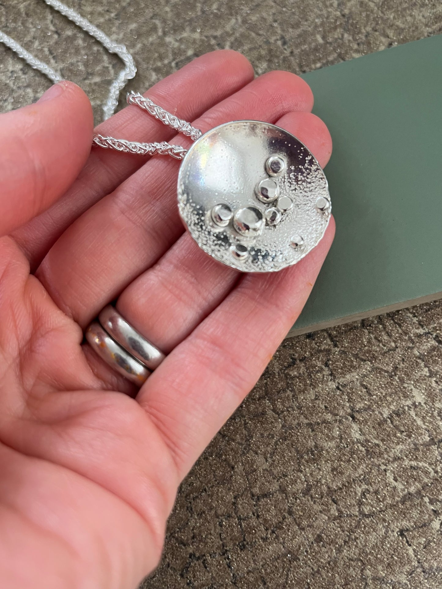 Sterling silver pebble sand textured statement pendant 30mm