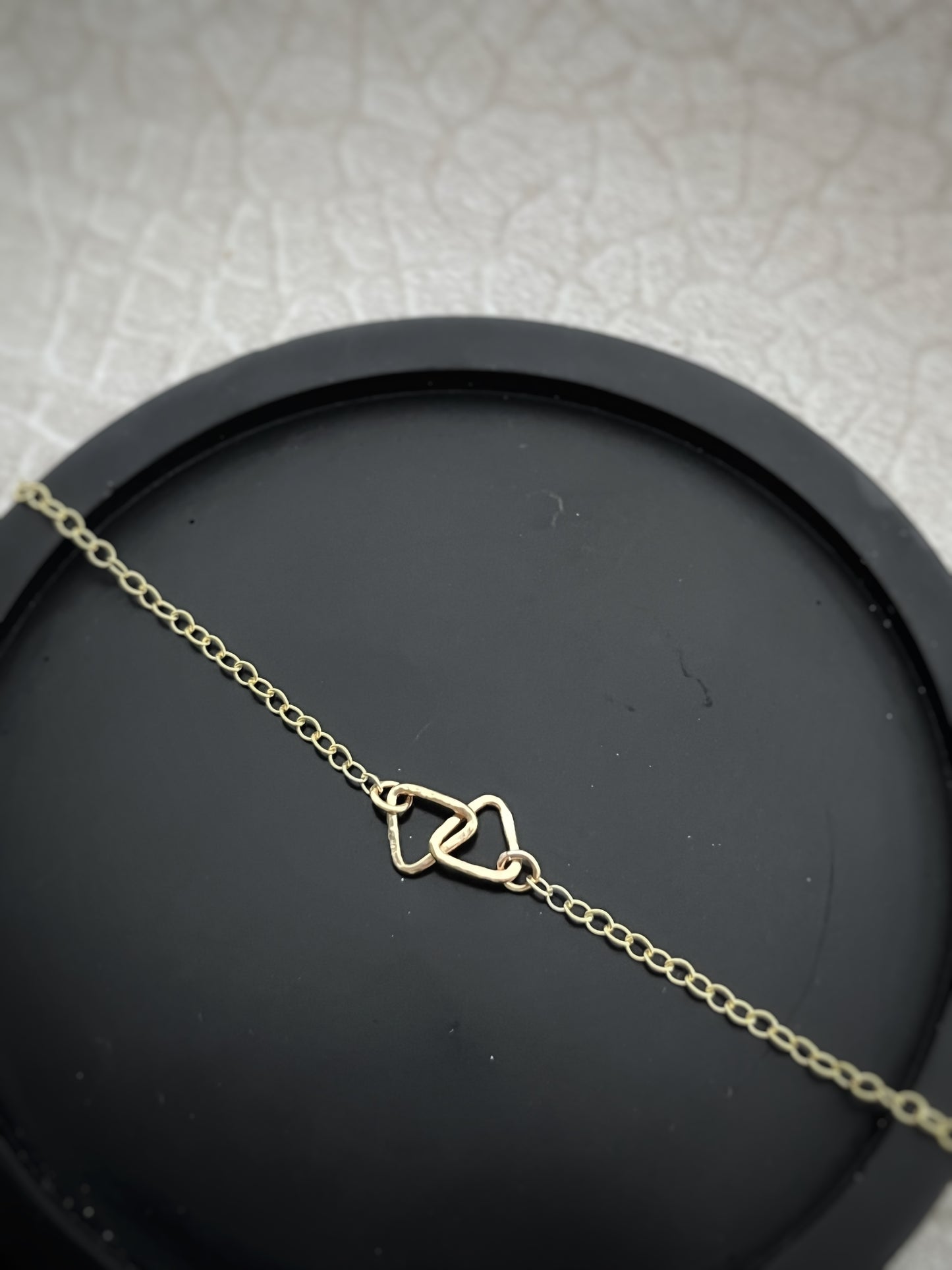 Solid 9ct gold triangle handmade hammered textured interlocking circle necklace
