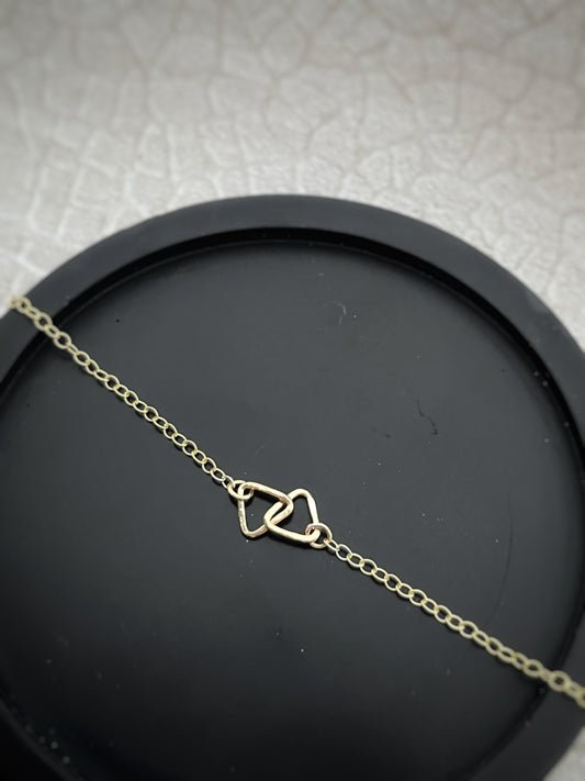 Solid 9ct gold  triangle handmade hammered textured interlocking circle necklace