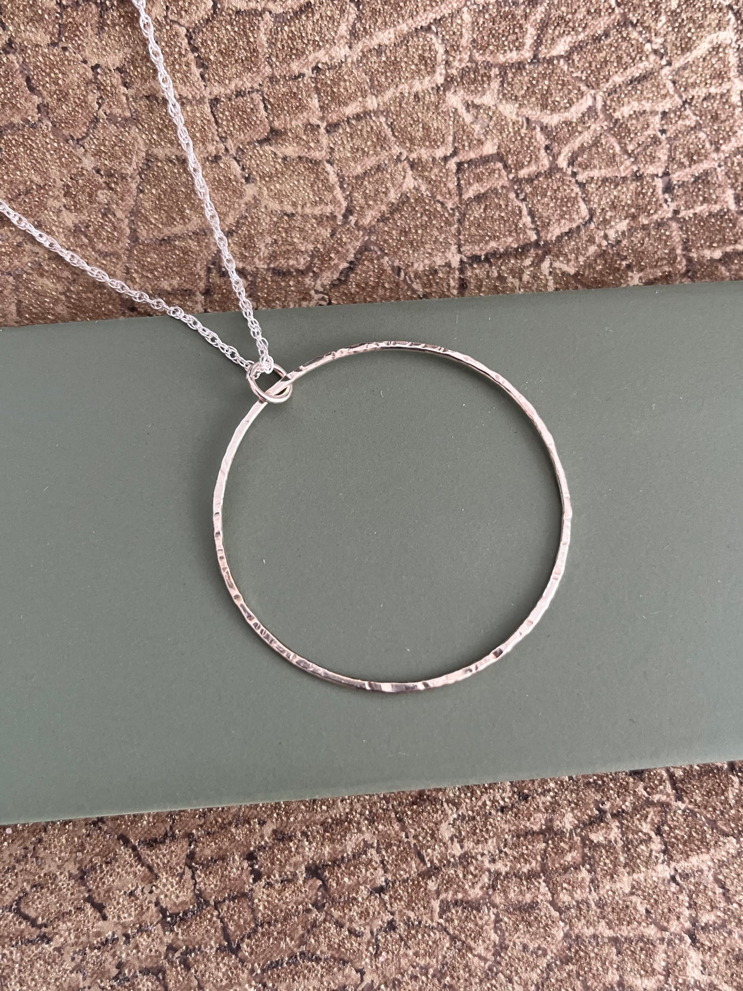 Sterling silver large hammered hoop pendant 42mm