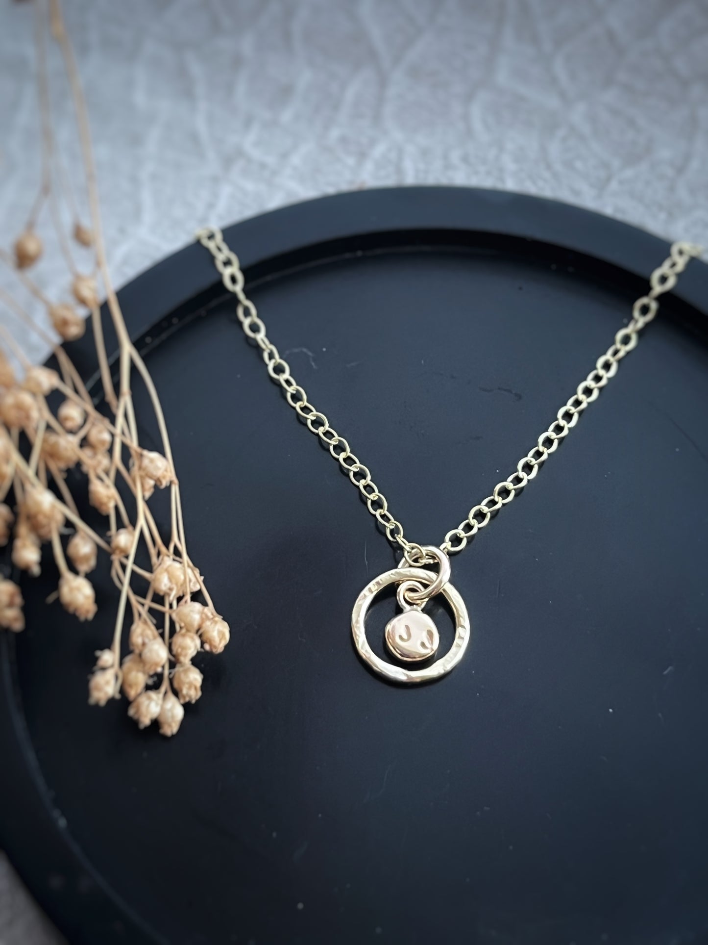 Solid 9ct gold tiny double letter pebble pendant, recycled personalised initial stacking handmade necklace