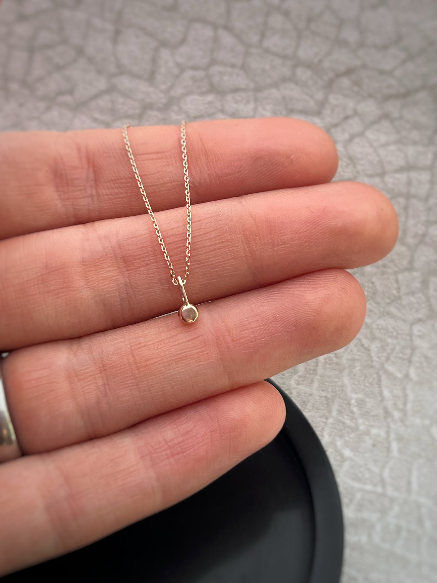 Solid 9ct Rose gold tiny plain pebble pendant, recycled personalised minimal stacking handmade necklace