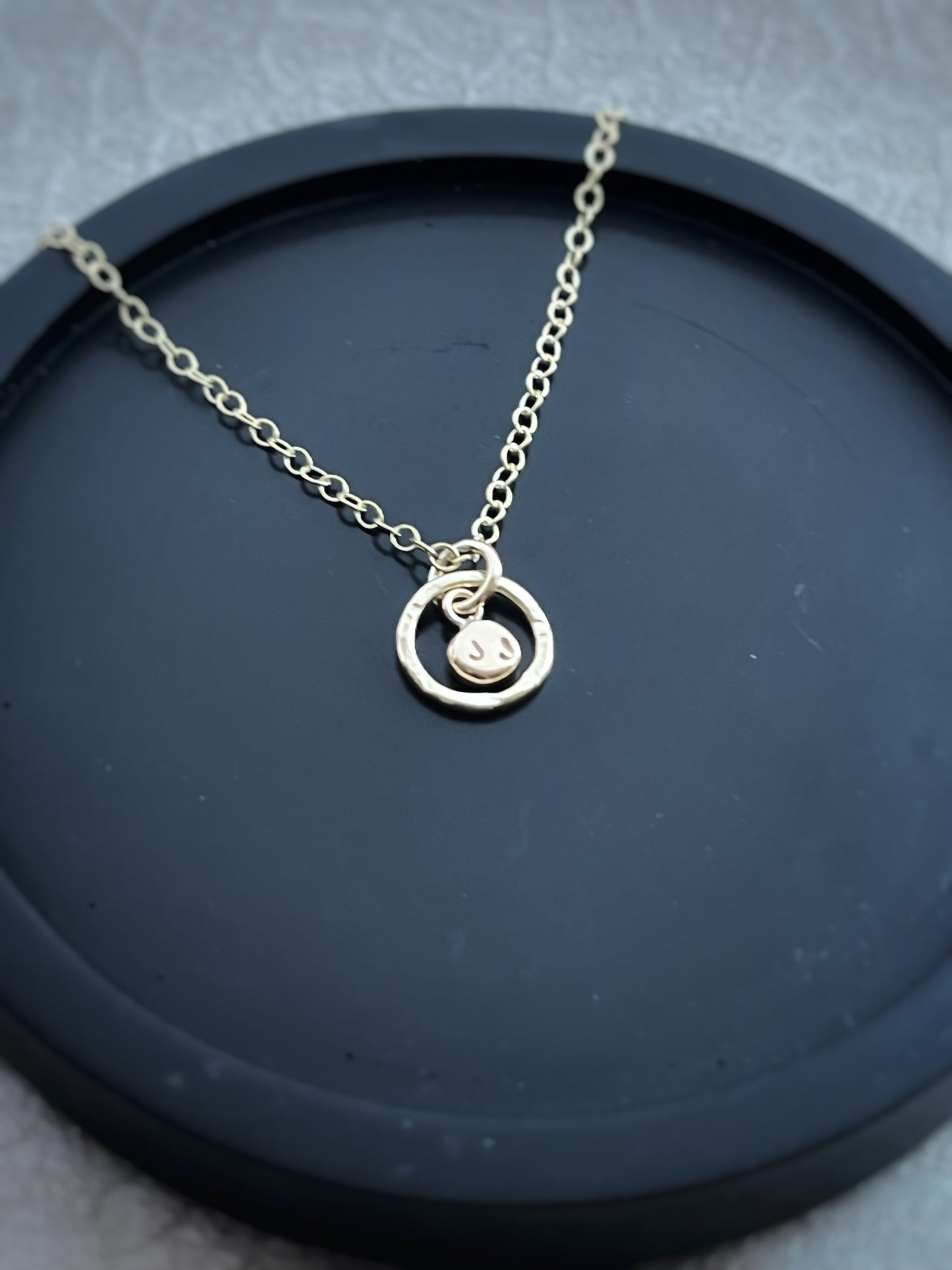 Solid 9ct gold tiny double letter pebble pendant, recycled personalised initial stacking handmade necklace