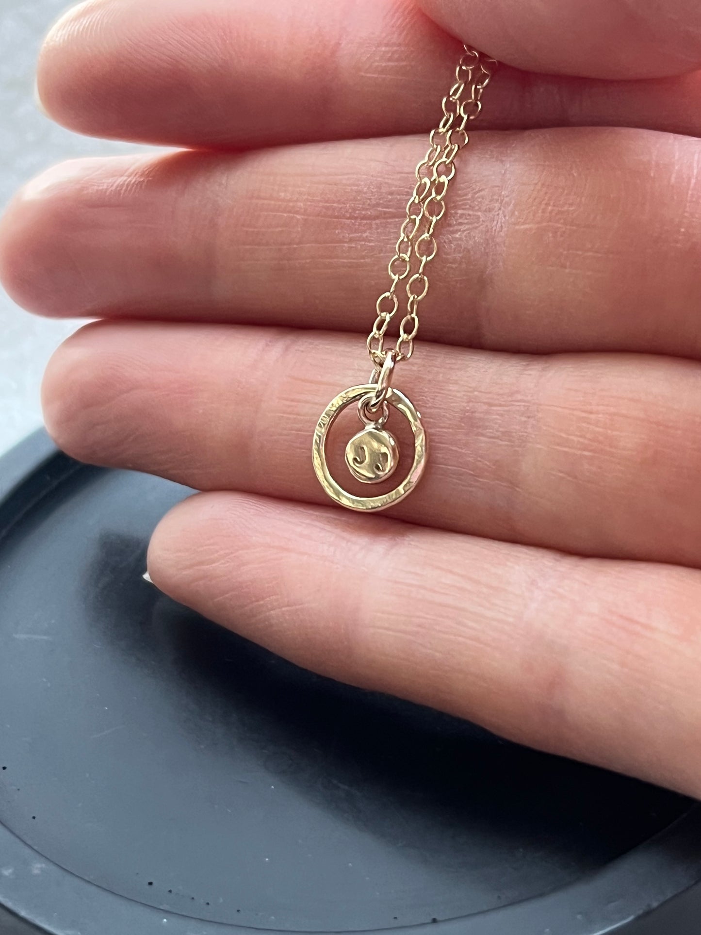 Solid 9ct gold tiny double letter pebble pendant, recycled personalised initial stacking handmade necklace