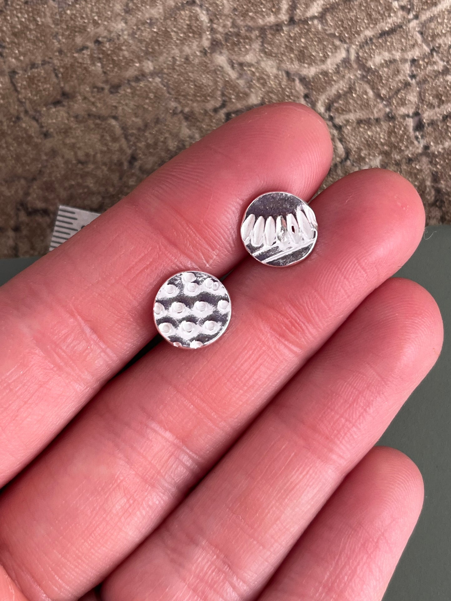 Abstract round sterling silver 9mm stud earrings
