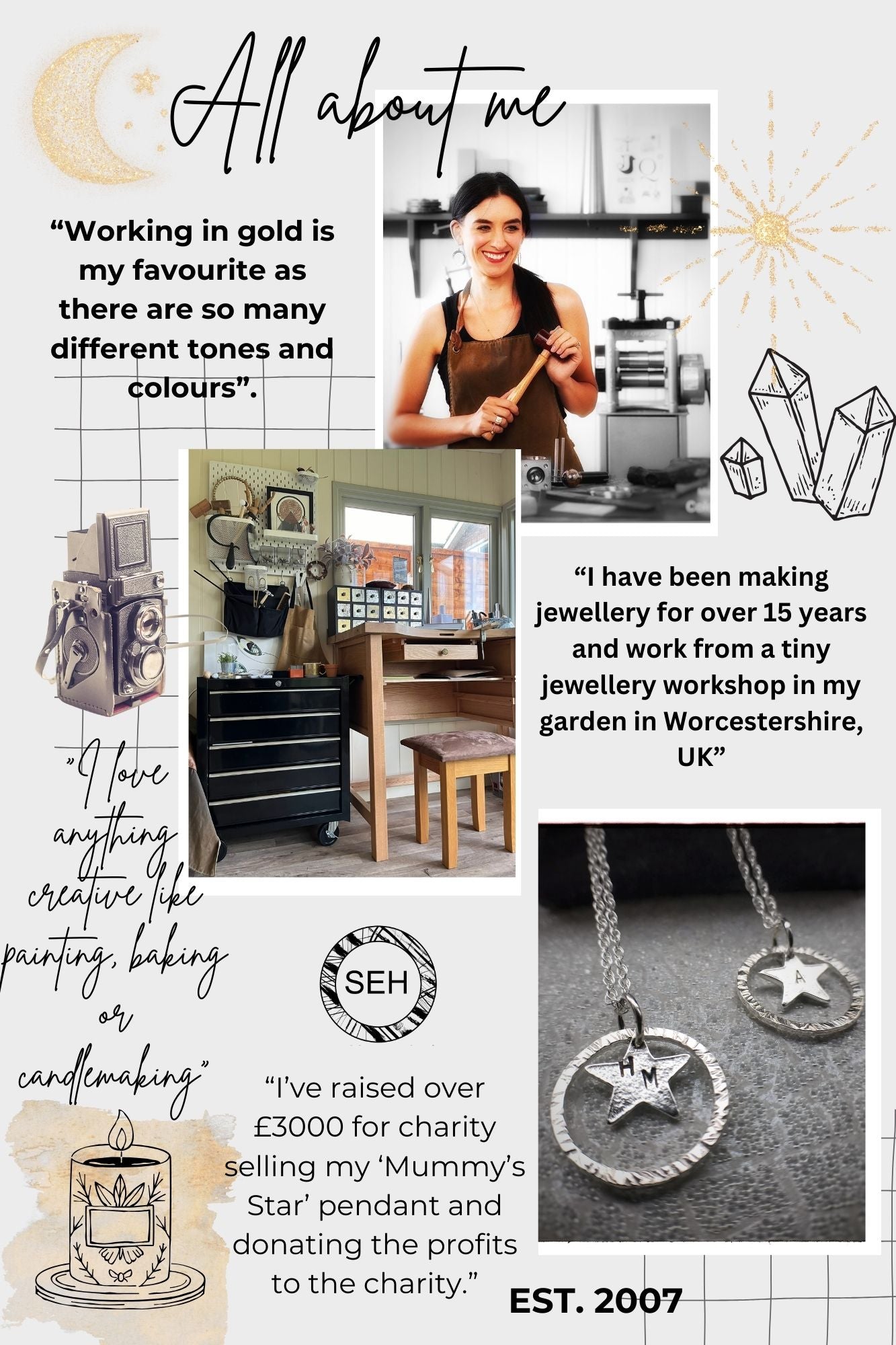 Solid 9ct gold, handmade hammered tree bark textured stacking bangle