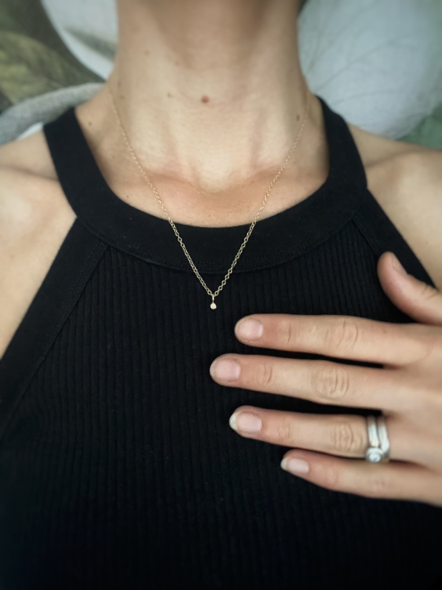 Solid 9ct gold tiny plain pebble pendant, recycled personalised stacking handmade necklace