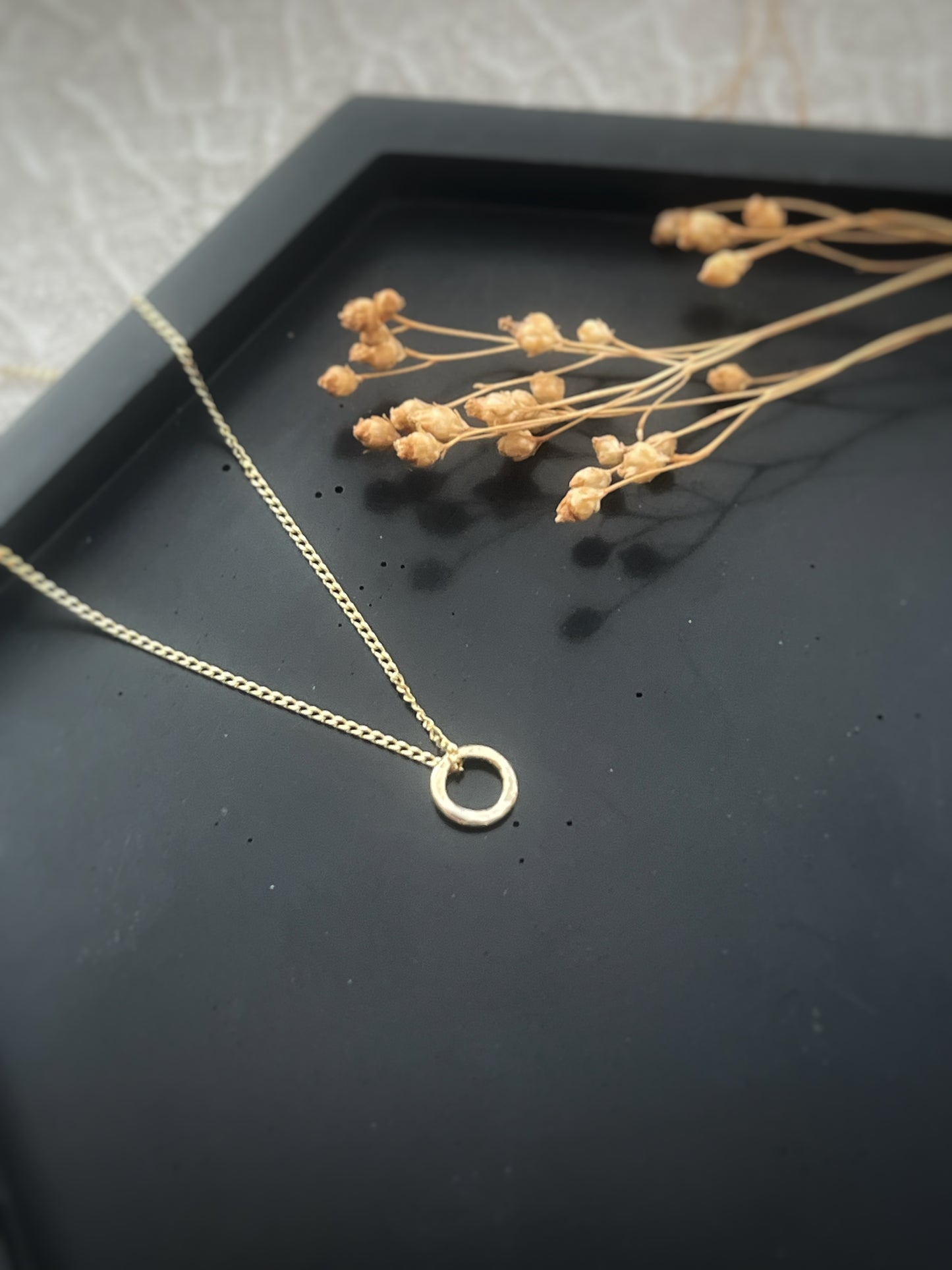 Solid 9ct yellow gold tiny 5mm hammered hoop pendant, recycled small simple tree bark stacking hoop