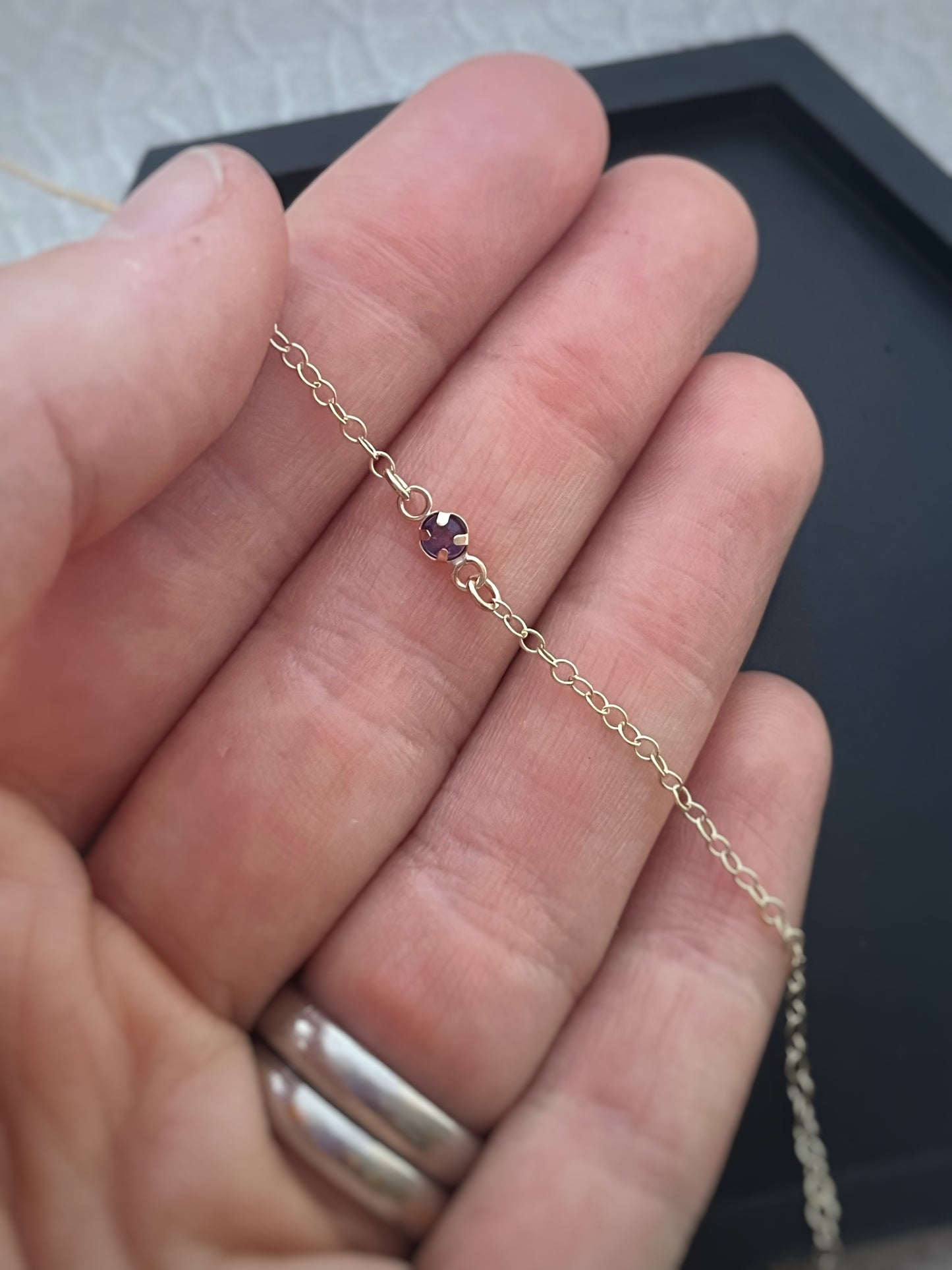 Solid 9ct gold birthstone gemstone bracelet, simple delicate single gemstone chain
