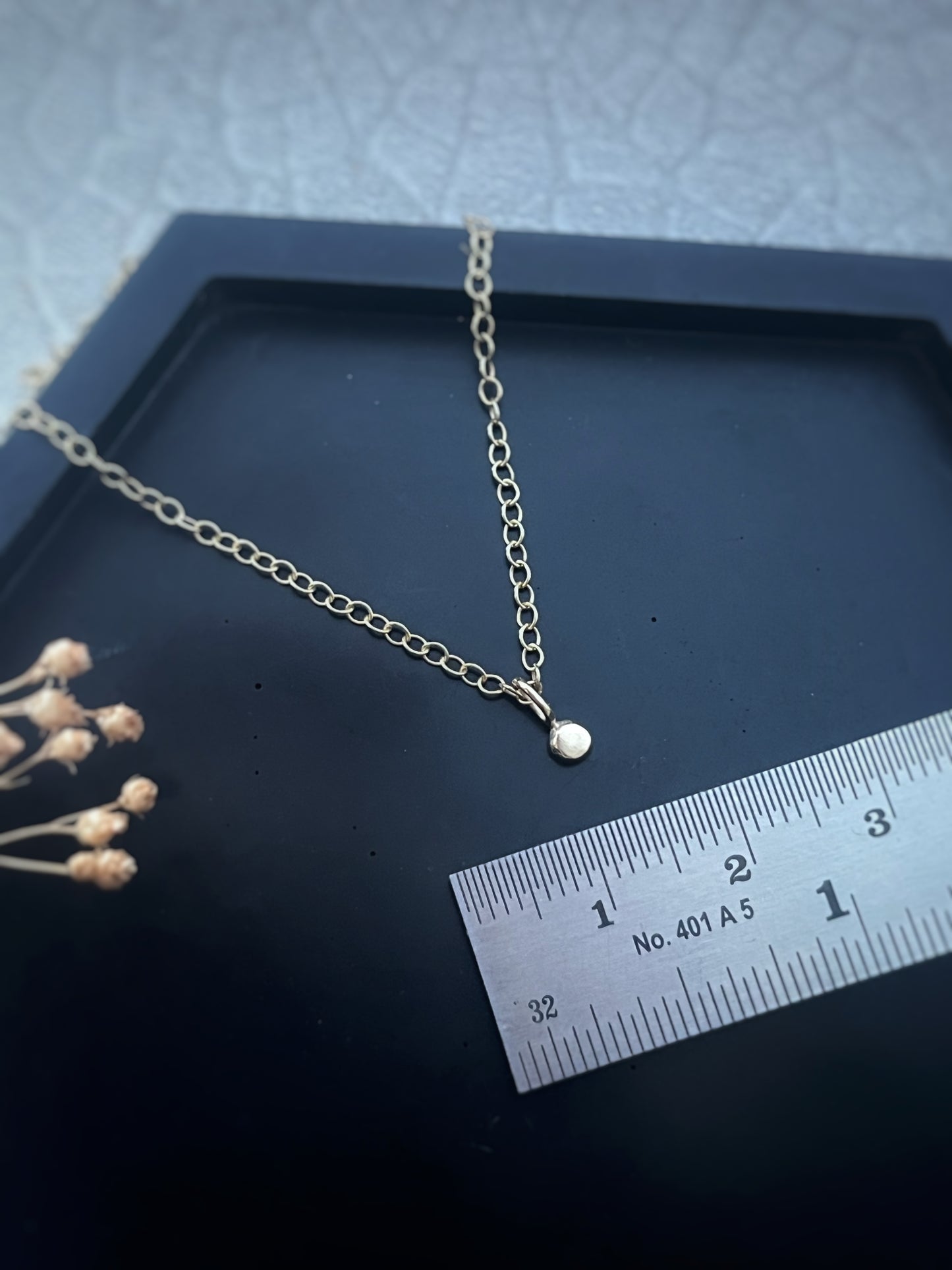 Solid 9ct gold tiny plain pebble pendant, recycled personalised stacking handmade necklace