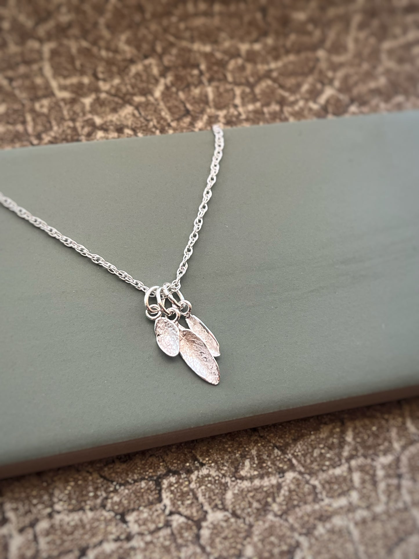 3 sage fine silver leaves pendant
