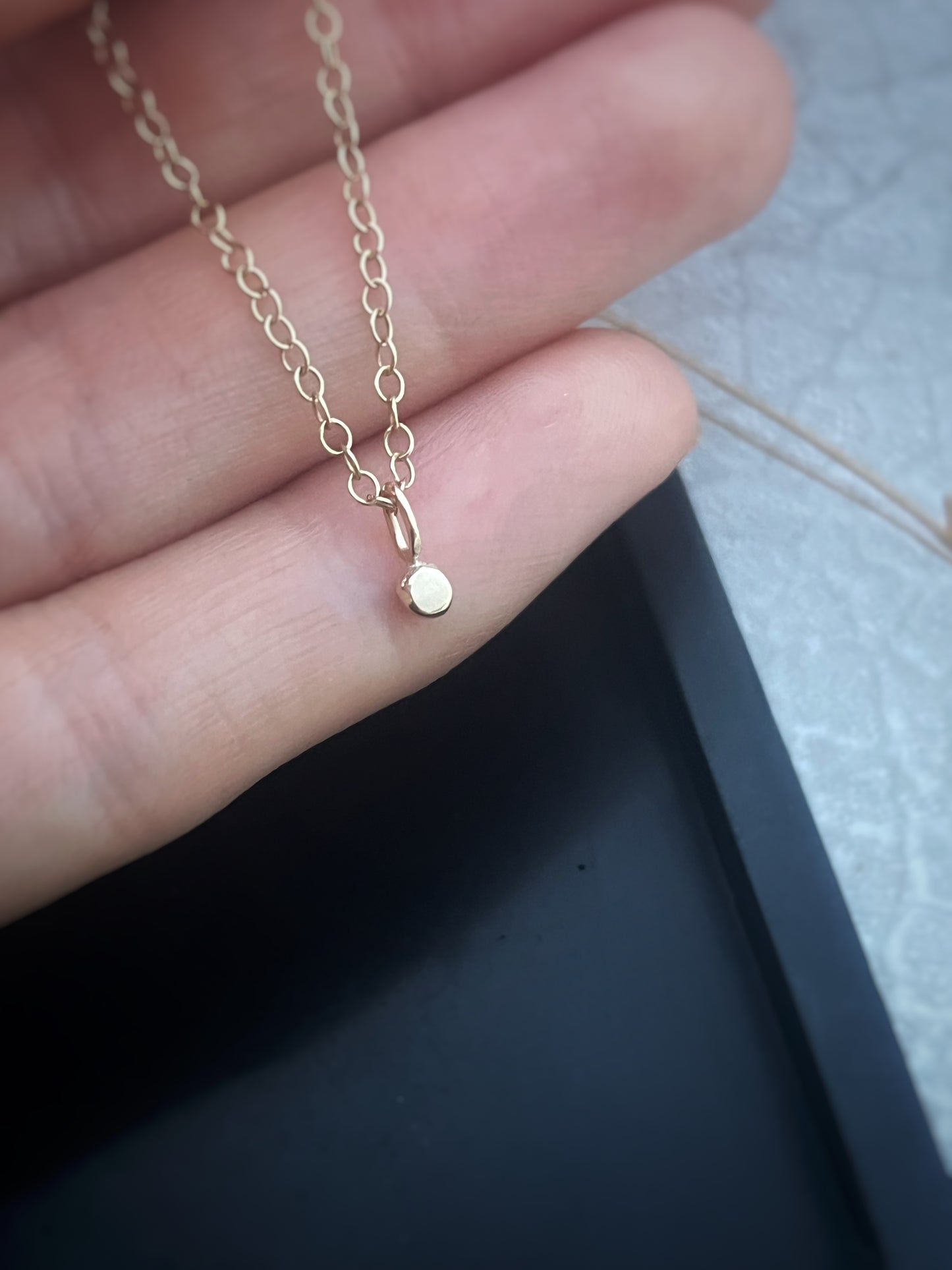 Solid 9ct gold tiny plain pebble pendant, recycled personalised stacking handmade necklace