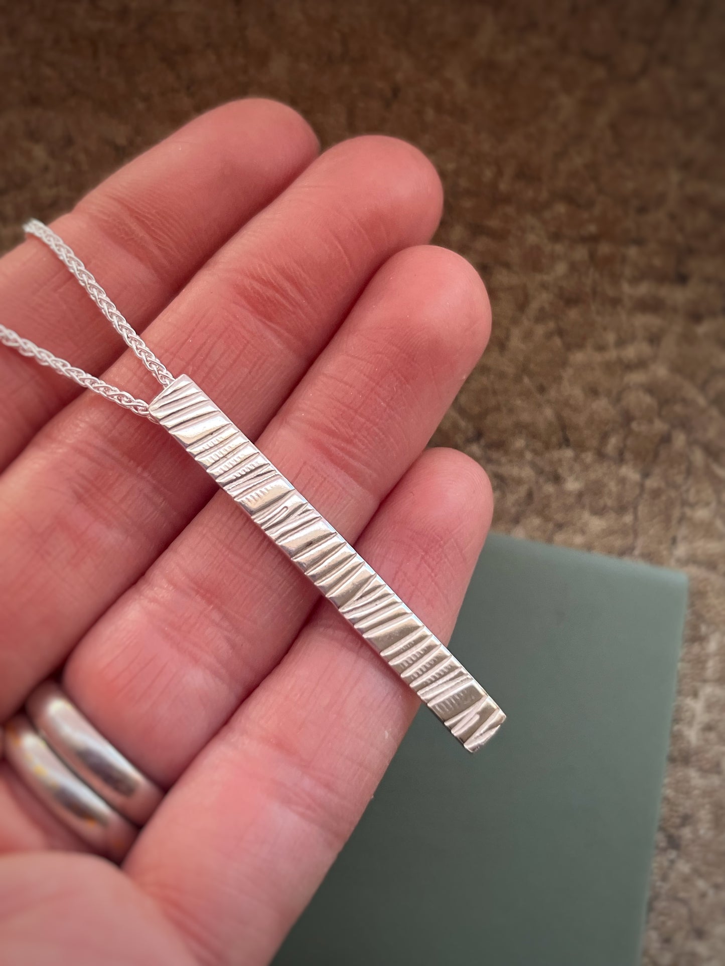 Sterling silver textured bark pendant