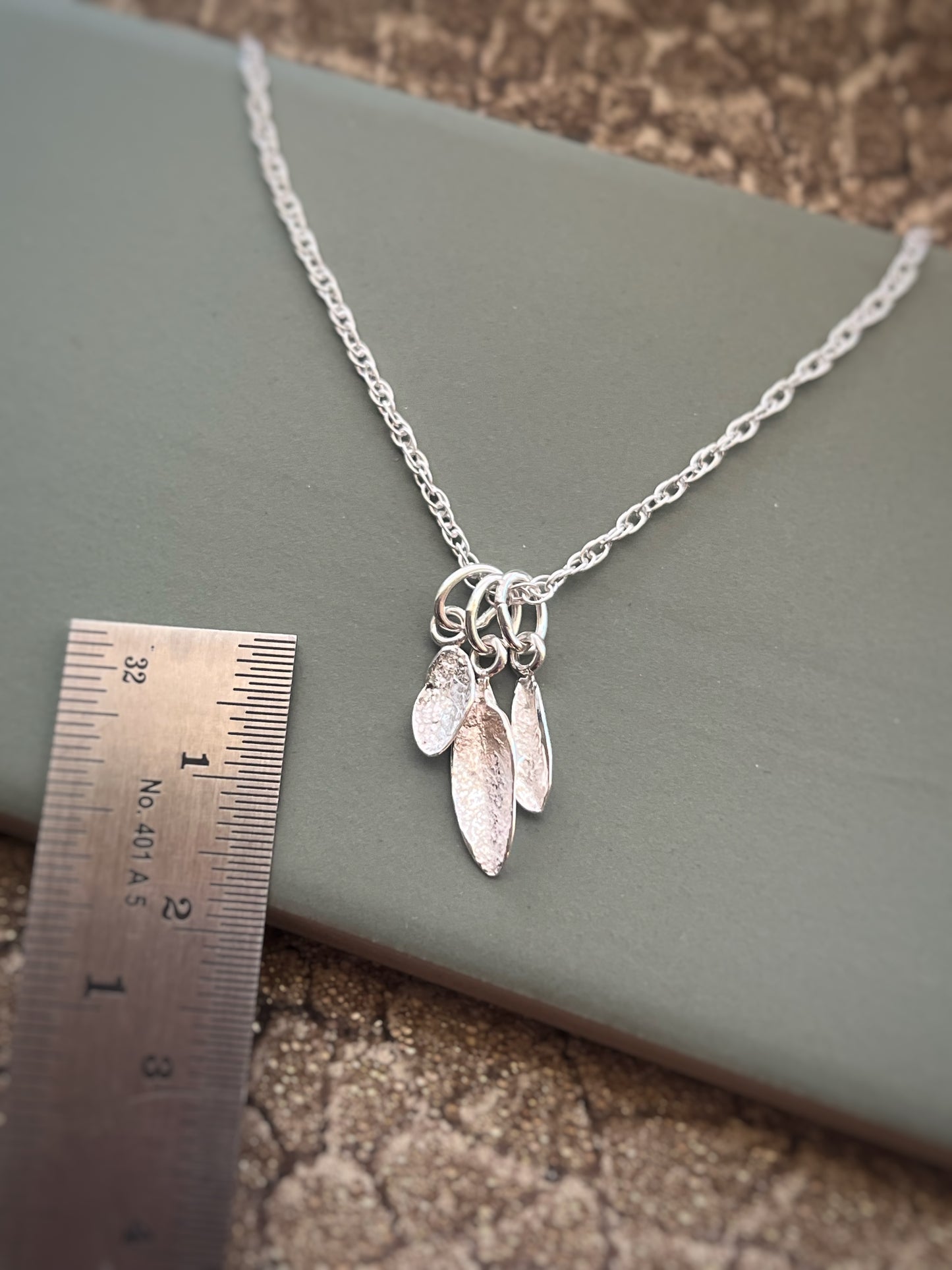 3 sage fine silver leaves pendant
