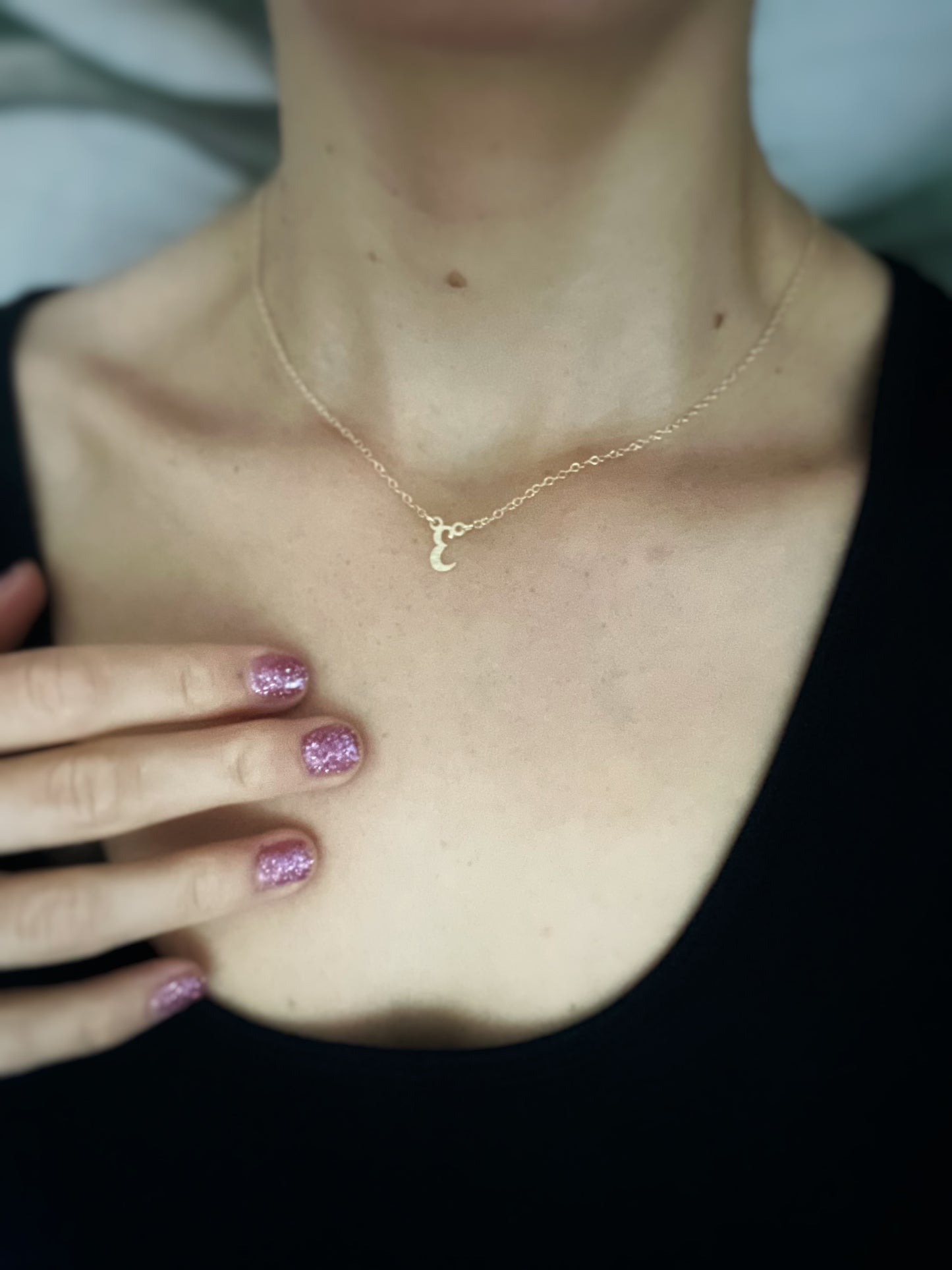 Solid 9ct gold personalised letter necklace, handmade hammered tree bark texture initial necklace inspired by nature on a solid gold chain