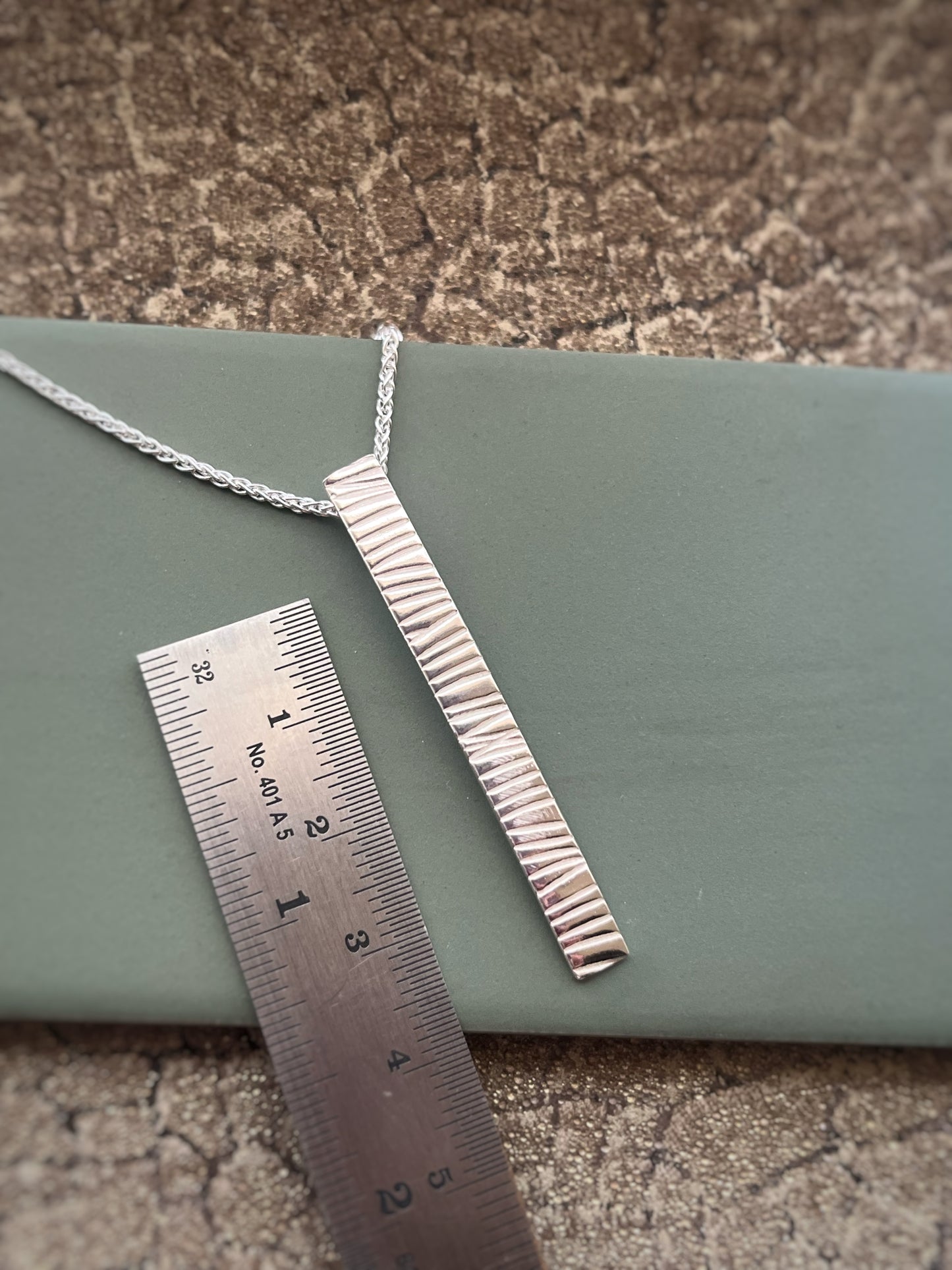 Sterling silver textured bark pendant