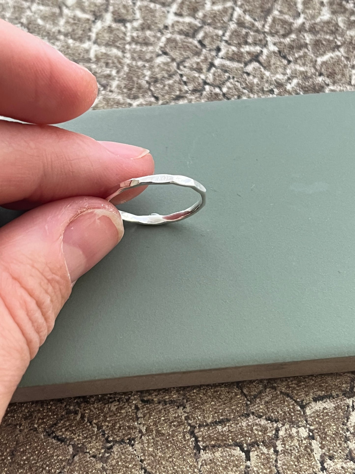 Hammered sterling silver delicate ring size N